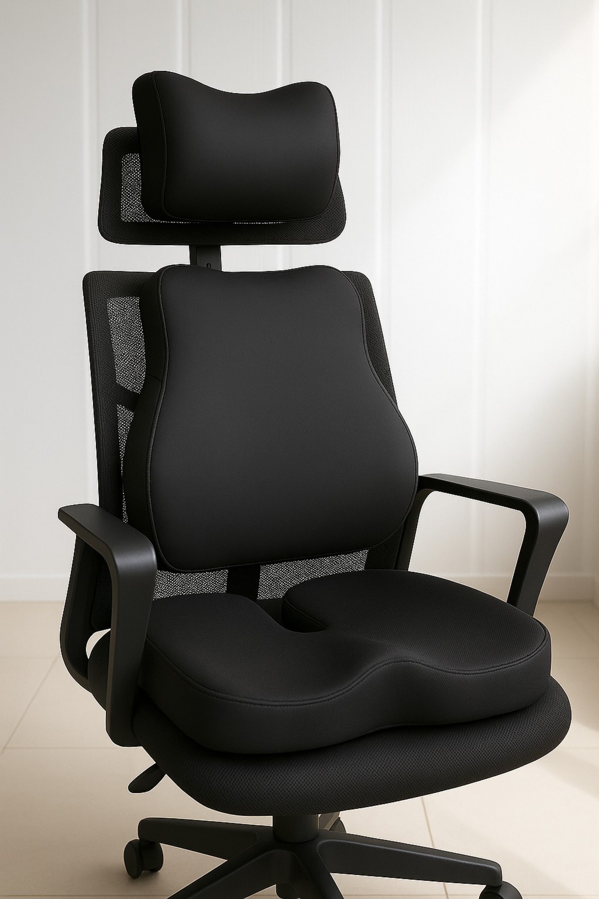 PİLLOWART Ergonomik Ofis Sandalye Minderi Seti | Bel, Boyun ve Oturma Desteği 3'lü Set