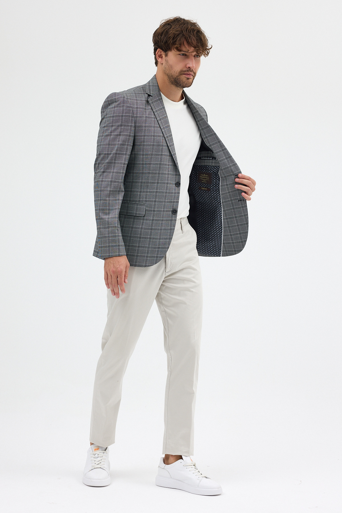 Frappoli  Facune Erkek Siyah-Gri Ekose Kumaşlı Mono Yaka Spor Blazer Ceket - Görsel 7