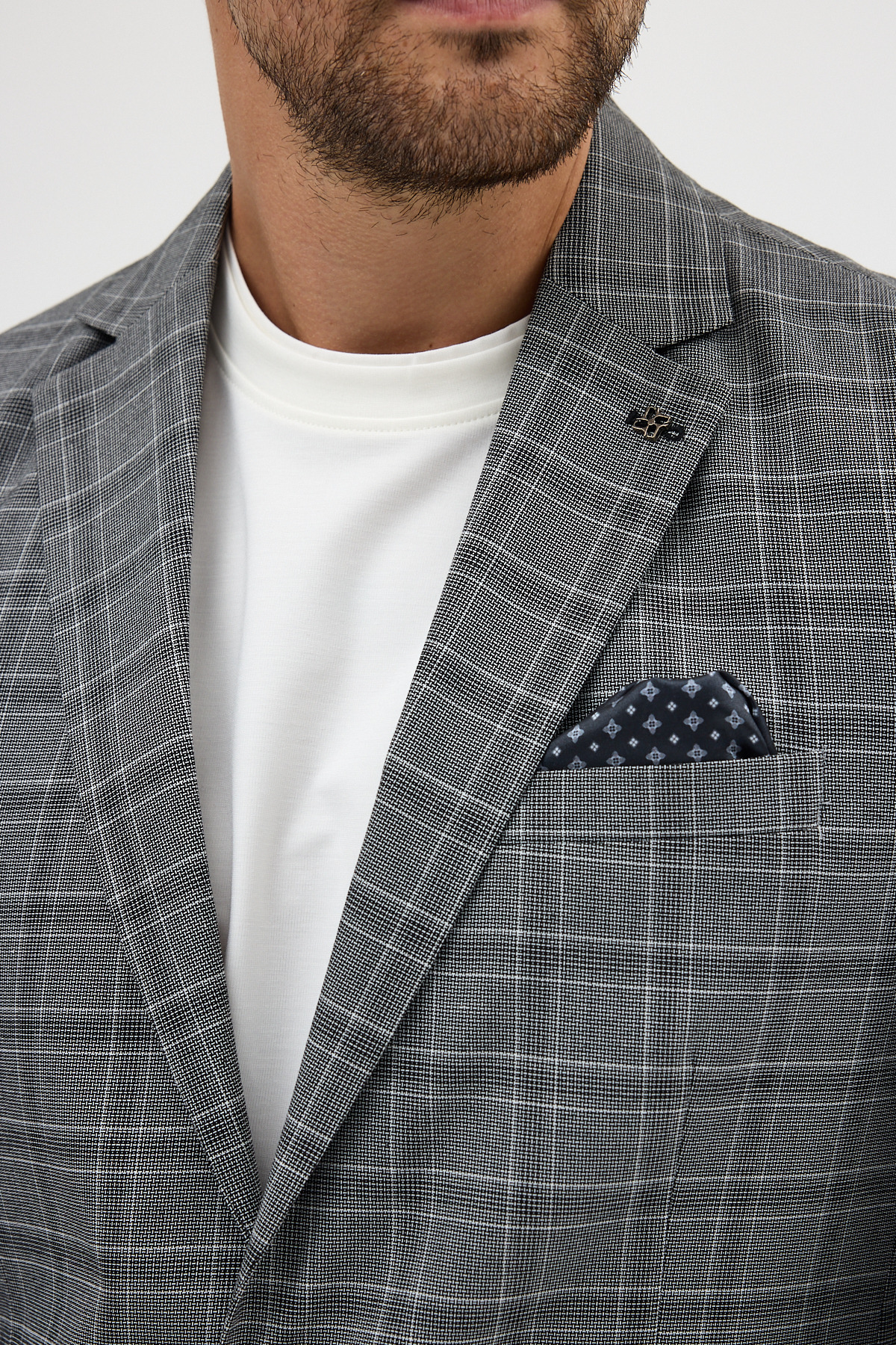 Frappoli  Facune Erkek Siyah-Gri Ekose Kumaşlı Mono Yaka Spor Blazer Ceket - Görsel 2