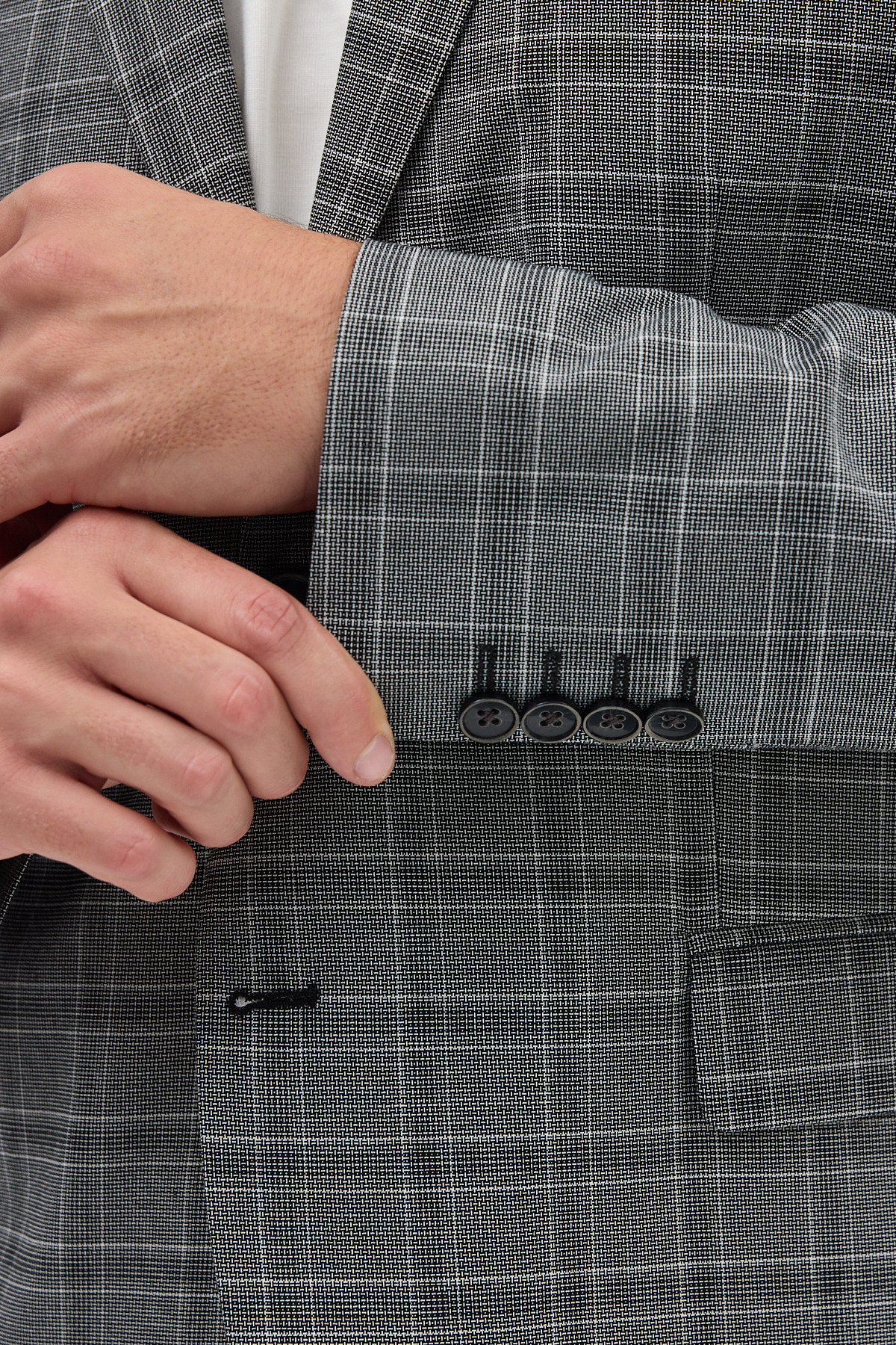 Frappoli  Facune Erkek Siyah-Gri Ekose Kumaşlı Mono Yaka Spor Blazer Ceket - Görsel 5