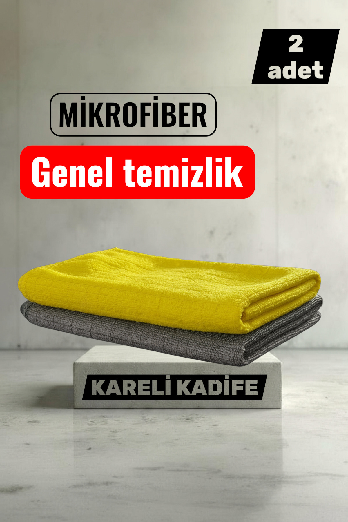 2'li Kadife Mikrofiber Temizlik Bezi 40x40 cm – Yumuşak Doku, Leke Bırakmaz, İz Yapmaz