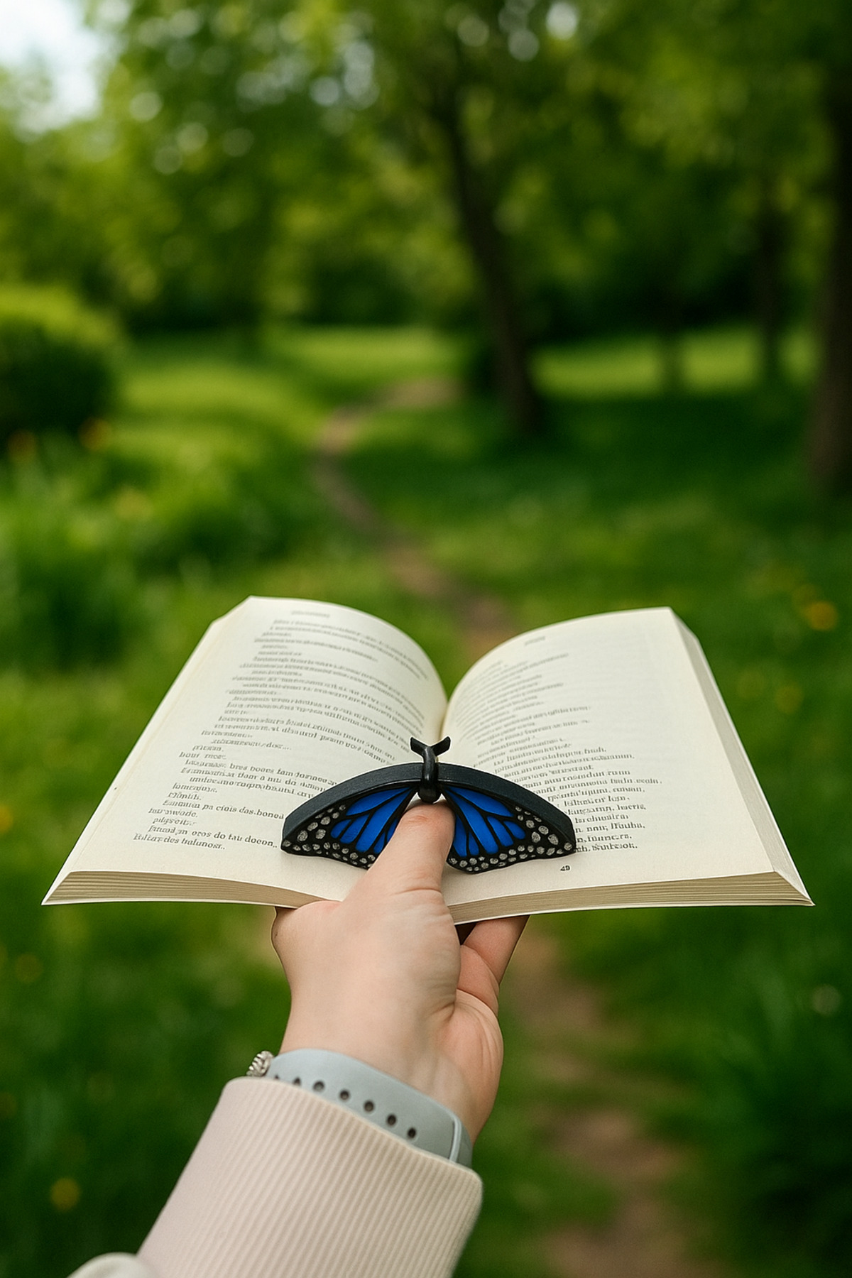 HOBİREYON Kitap Ayracı - Sayfa Tutucu - Tek El Kitap Okuma Aparatı (Mavi Kelebek)