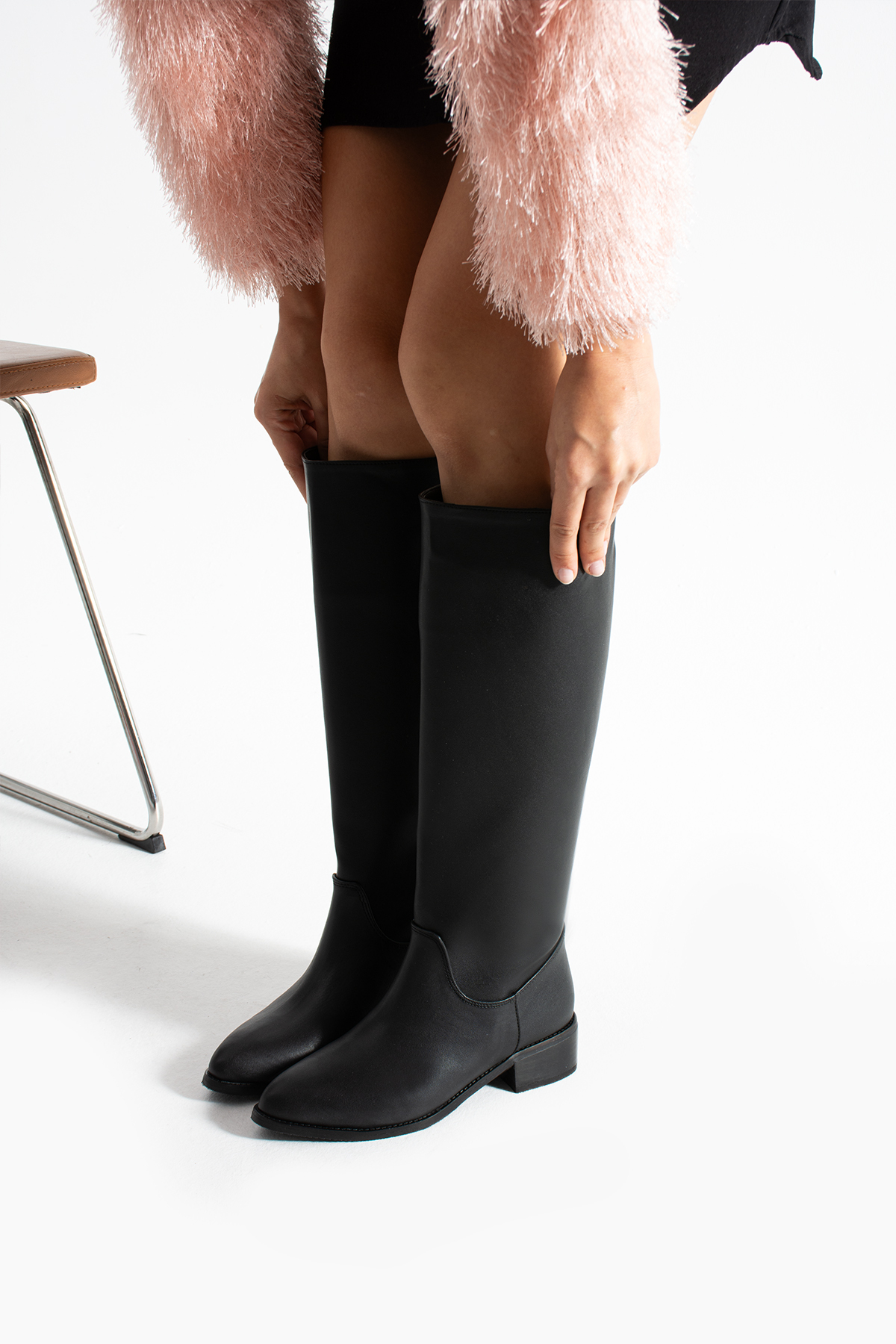 DUXAL SHOES Eldon Siyah Mat Sivri Burun Kadın Kısa Topuklu Çizme görsel 2