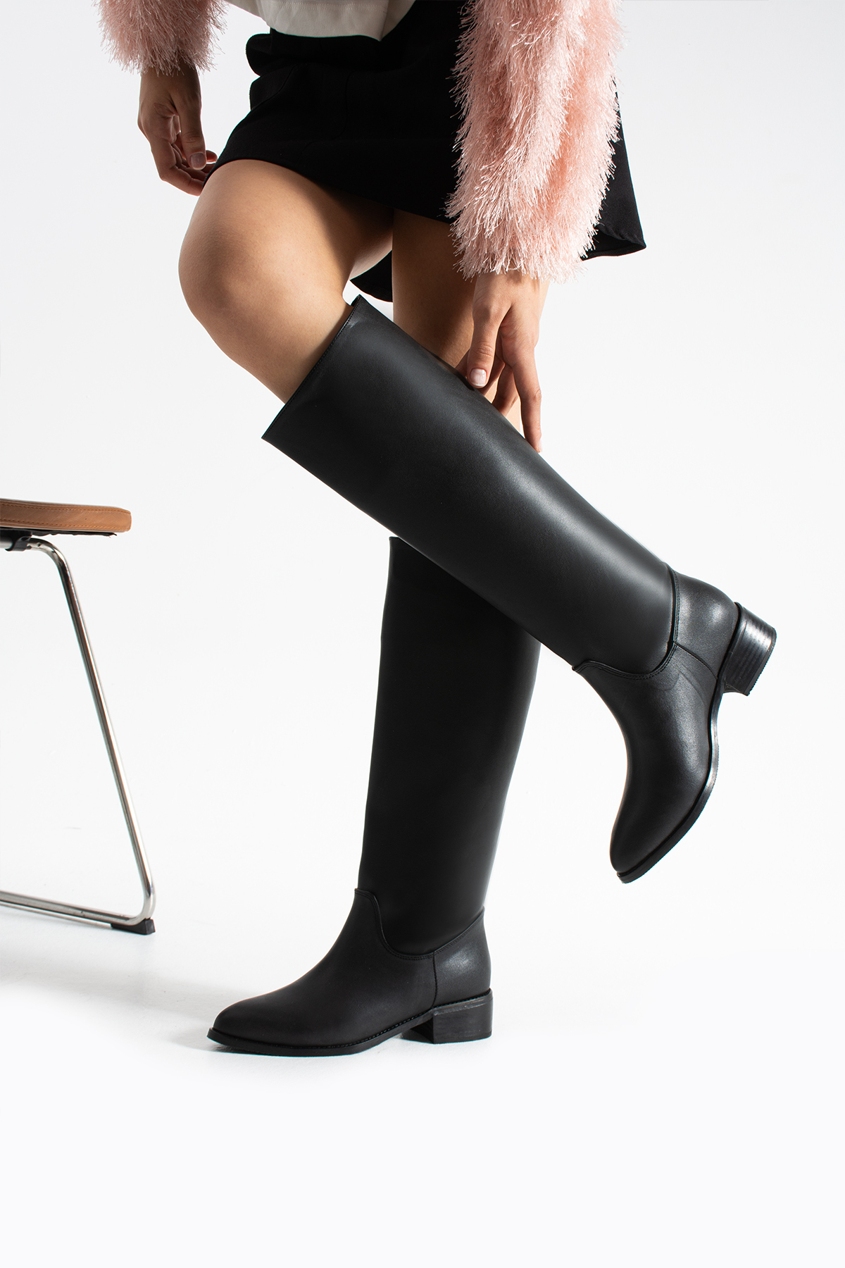 DUXAL SHOES Eldon Siyah Mat Sivri Burun Kadın Kısa Topuklu Çizme görsel 3