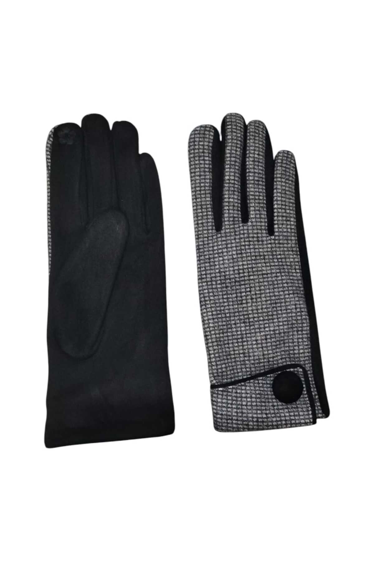 Aware Time  Desenli Dokunmatik Kumaş Kadın Eldiven - Görsel 2
