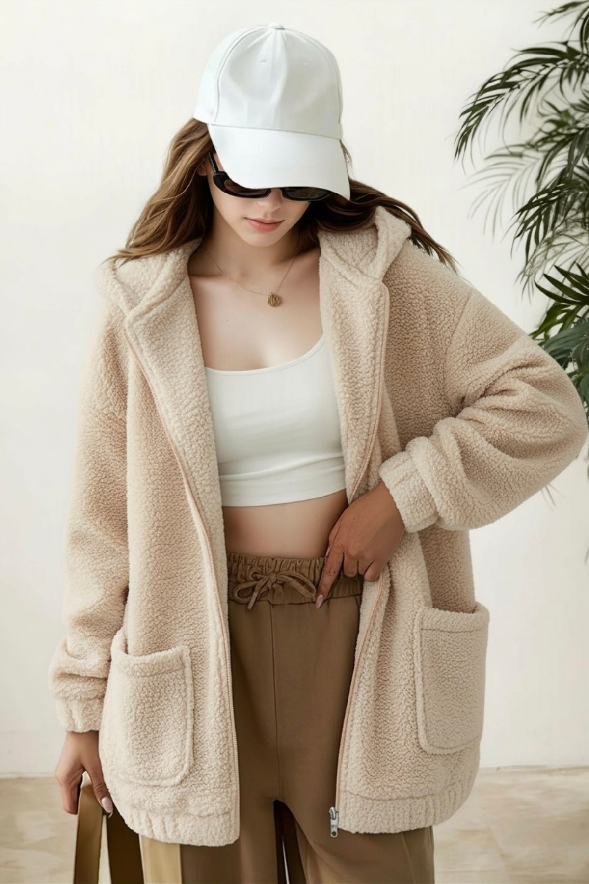 HİRAMİR Peluş Kuzu Kıvırcık Torba Cepli Kolej Mont Taş KS2526 görsel 5