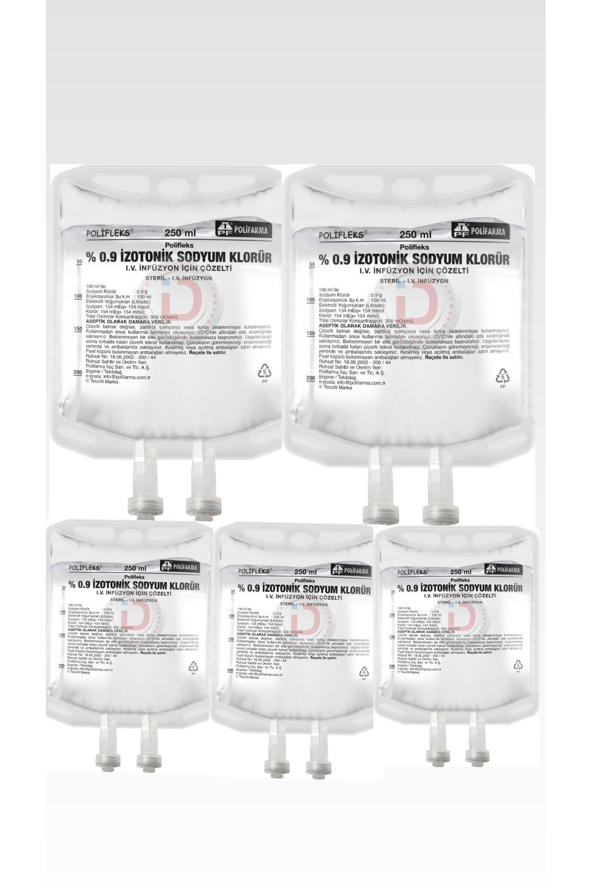 POLIFLEX % 0.9 İZOTONİK 250 ML SERUM ÇÖZELTİ 5 Lİ PAKET