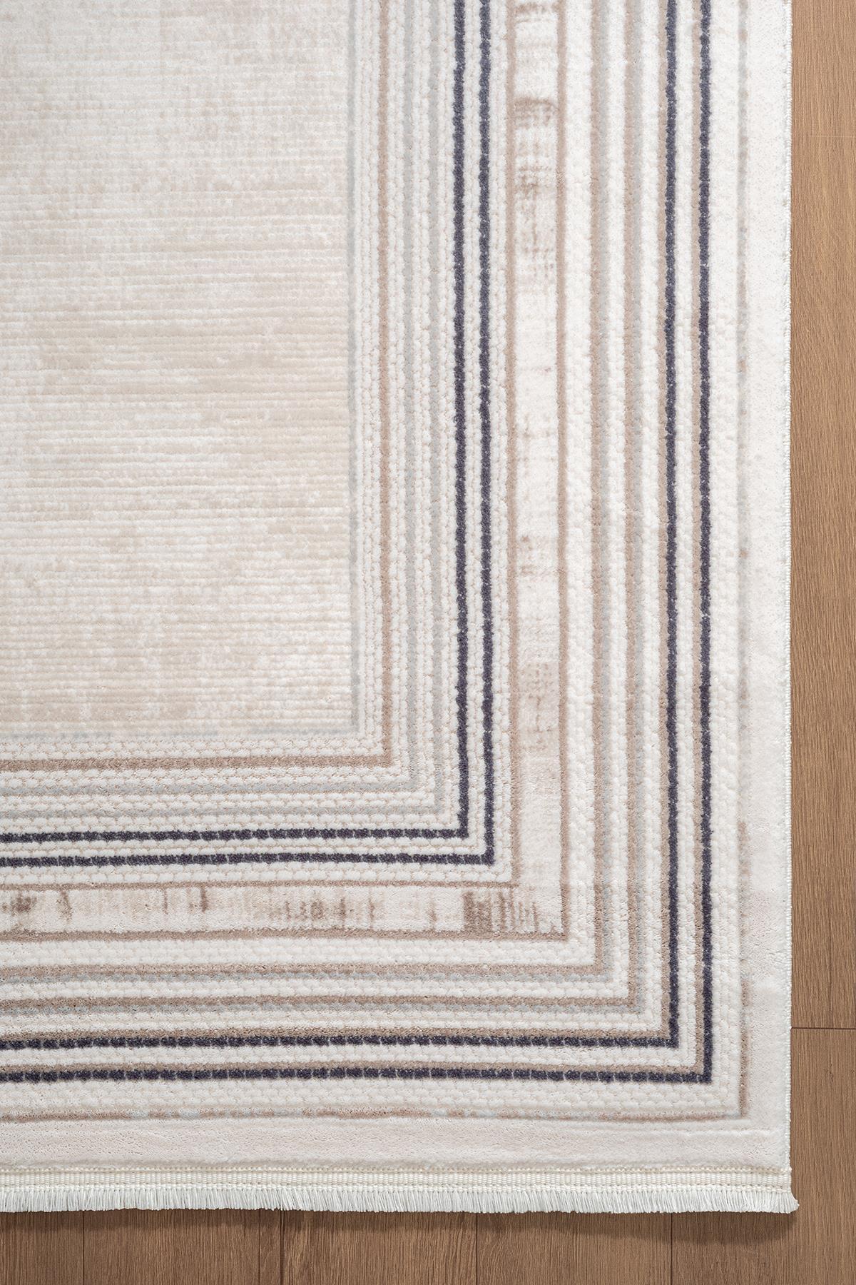 Karmen İndigo ID005M Krem Mavi Klasik Çerçeveli Desen Akrilik