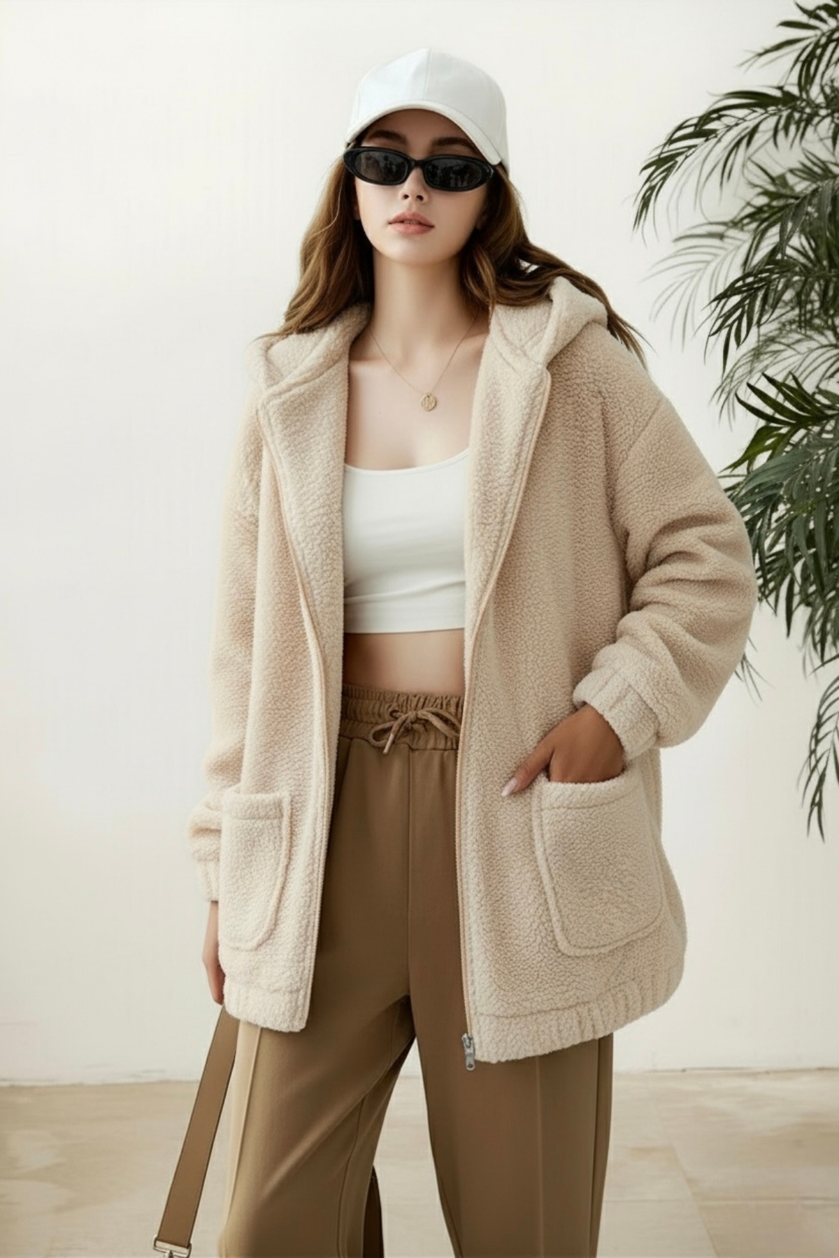 HİRAMİR Peluş Kuzu Kıvırcık Torba Cepli Kolej Mont Taş KS2526 görsel 3
