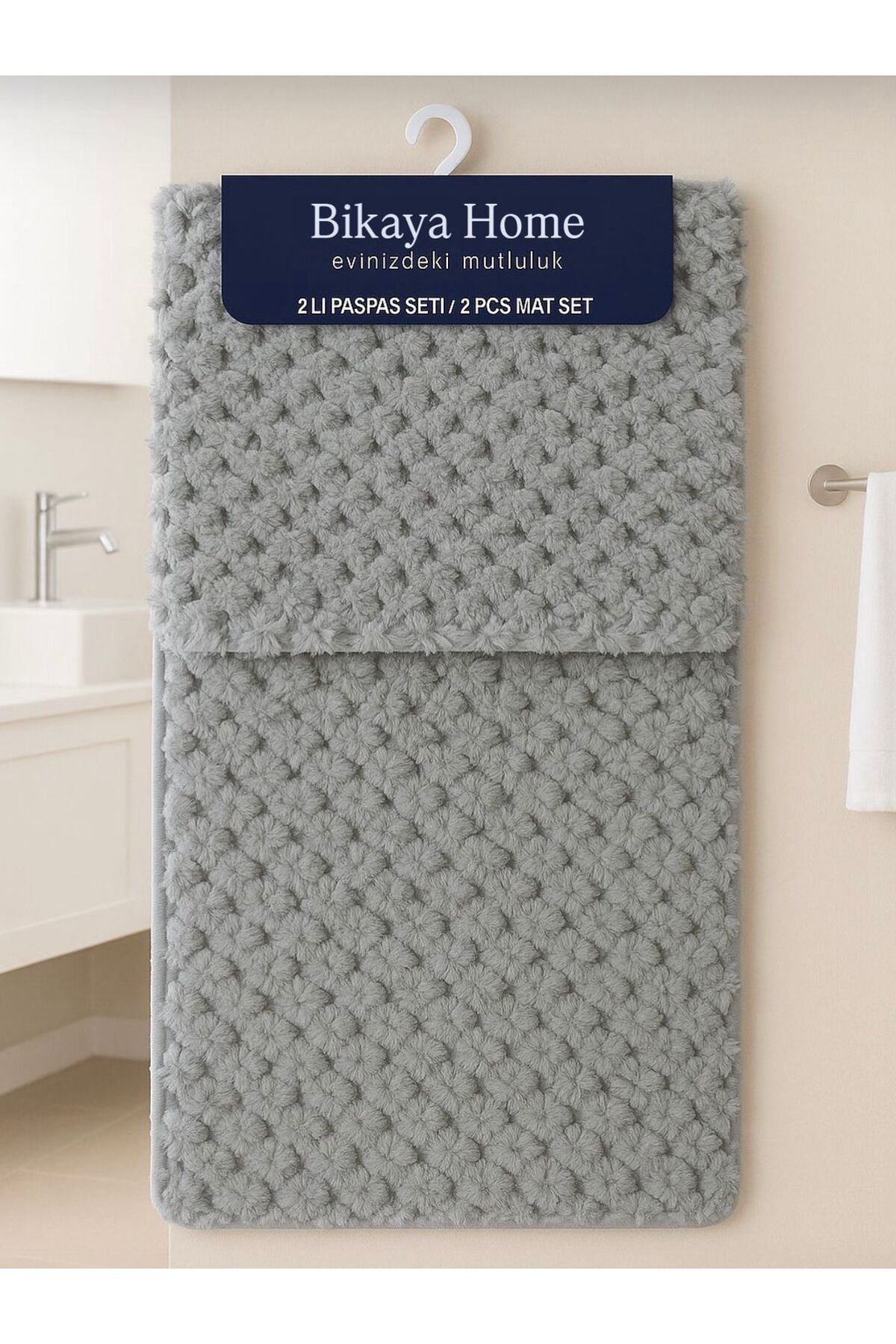Washable Non-Slip Dot Base - 2-Piece Honeycomb Pattern Puffy Toilet Set - 60x100 cm 50x60 cm