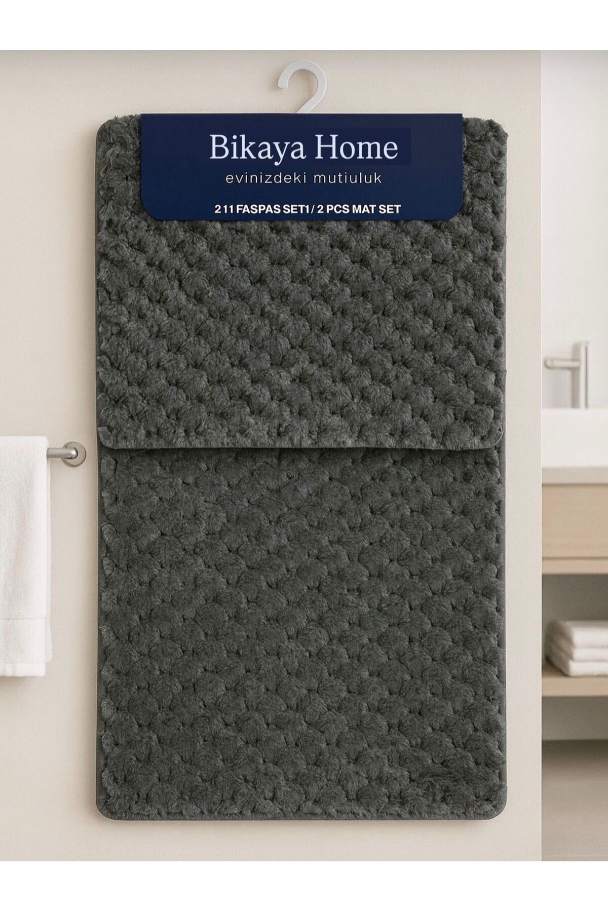 Washable Non-Slip Dot Base - 2-Piece Honeycomb Pattern Puffy Toilet Set - 60x100 cm 50x60 cm