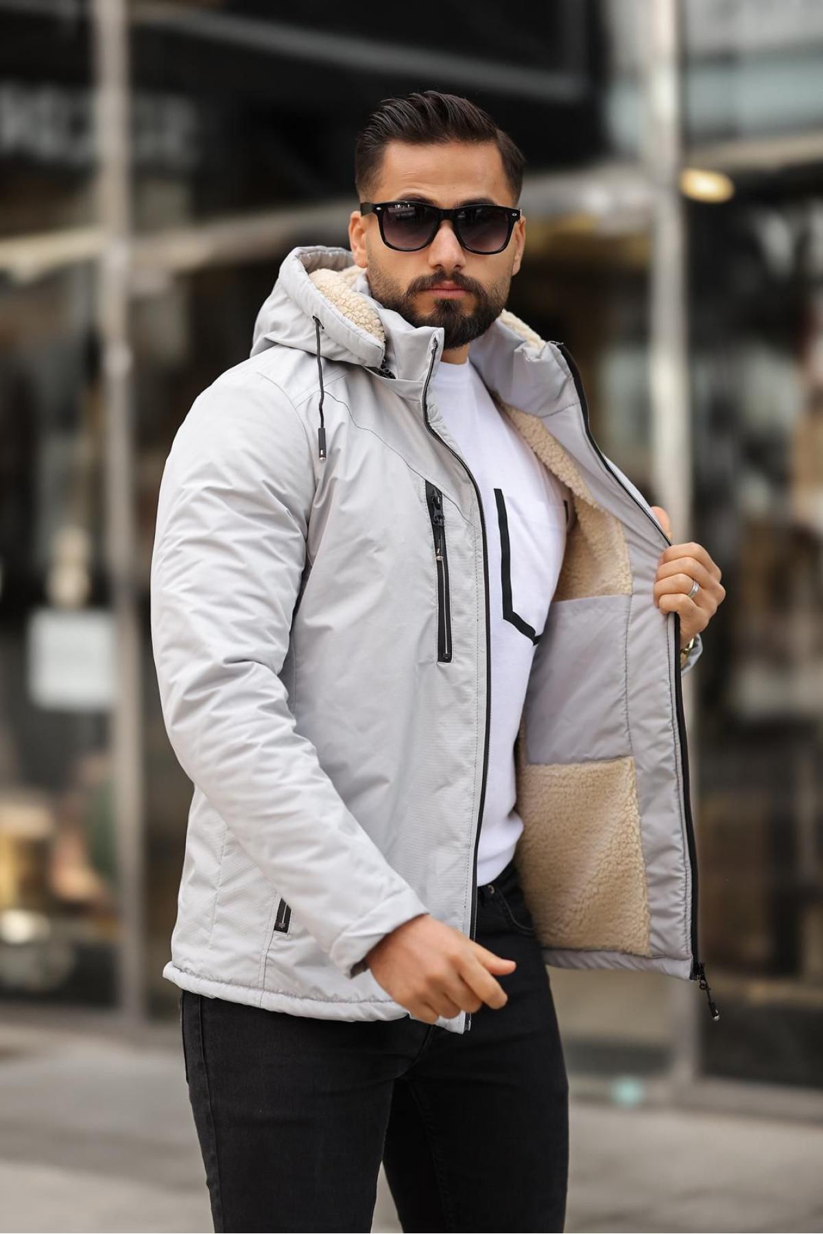 کاپشن مردانه زمستانی ضد آب و بادگیر با کلاه قابل جدا شدن — خاکستری TYC00431033488 — تصویر 3 از 4