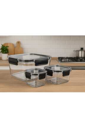 Nurfa Sızdırmaz, Hava Almaz, Kare Saklama Kabı,Erzak Kabı, Çeyiz Seti, 3'lü S...