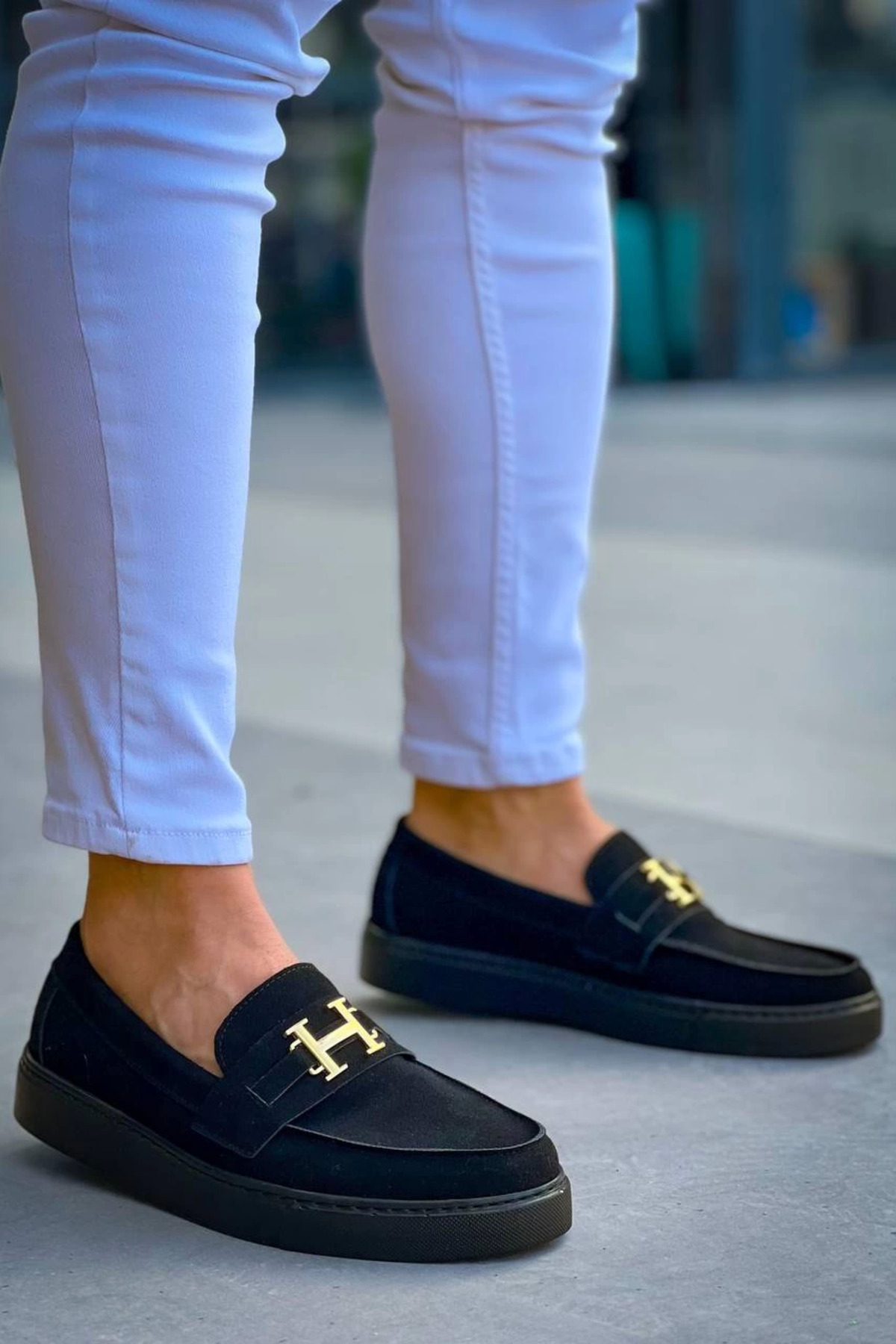 کفش کلاسیک مردانه بدون بند، جیر مشکی H، مدل ZRK-027 Zerenyus