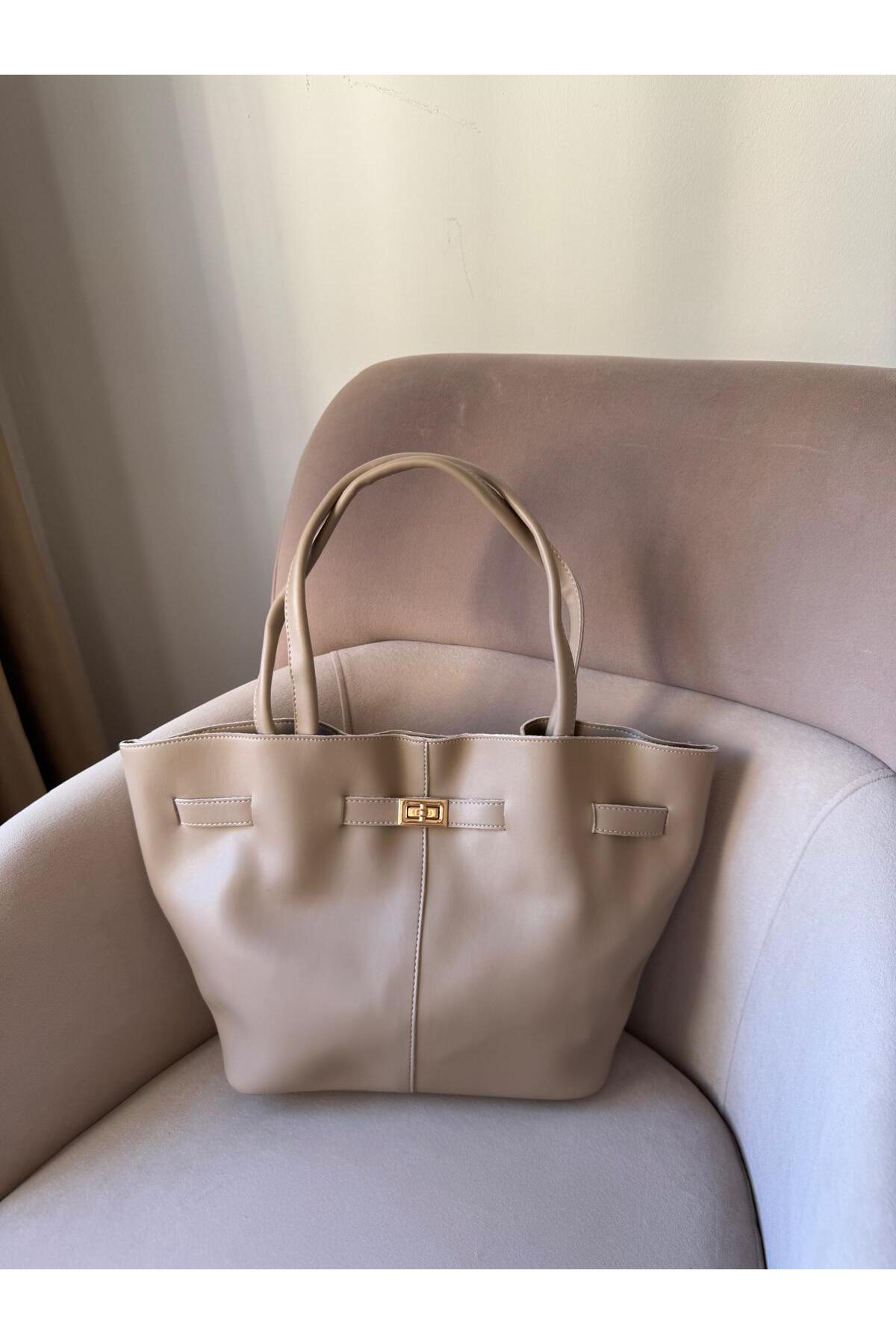 Women's Lock Model Oversized Casual Shoulder Bag