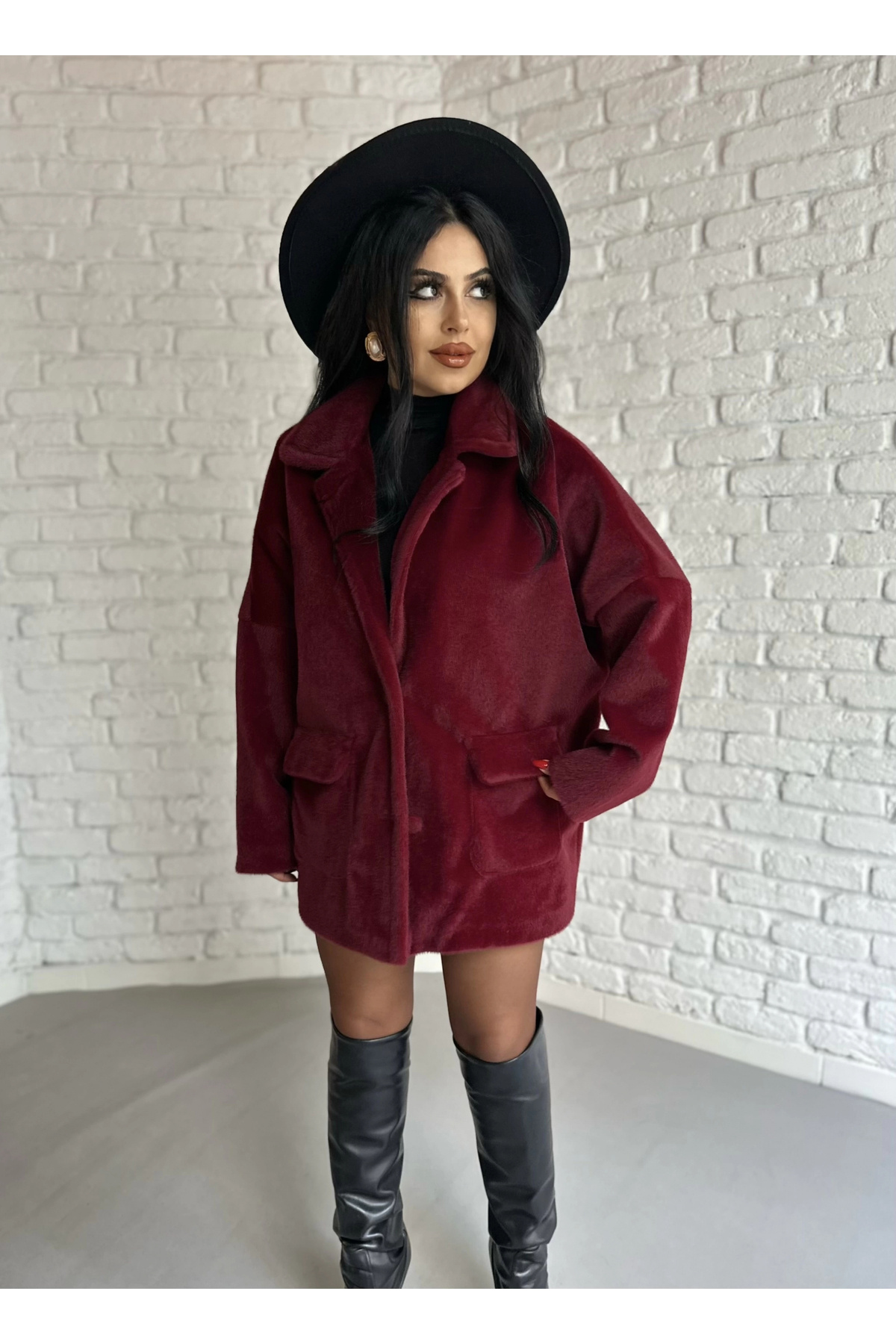 Women's Double Flap Fox Fabric Fur Coat
