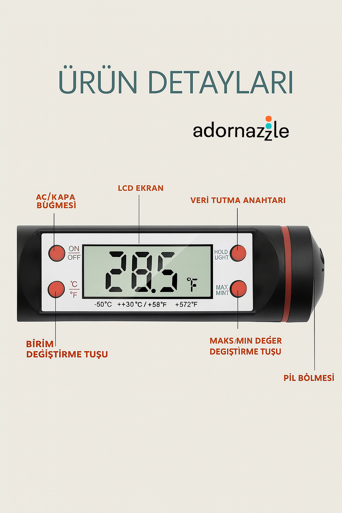 adornazzle Gıda Termometresi, Digital Gıda Isı Ölçer Termometre, Dijital Isı Ölçer fotoğrafı 5 (önizleme)
