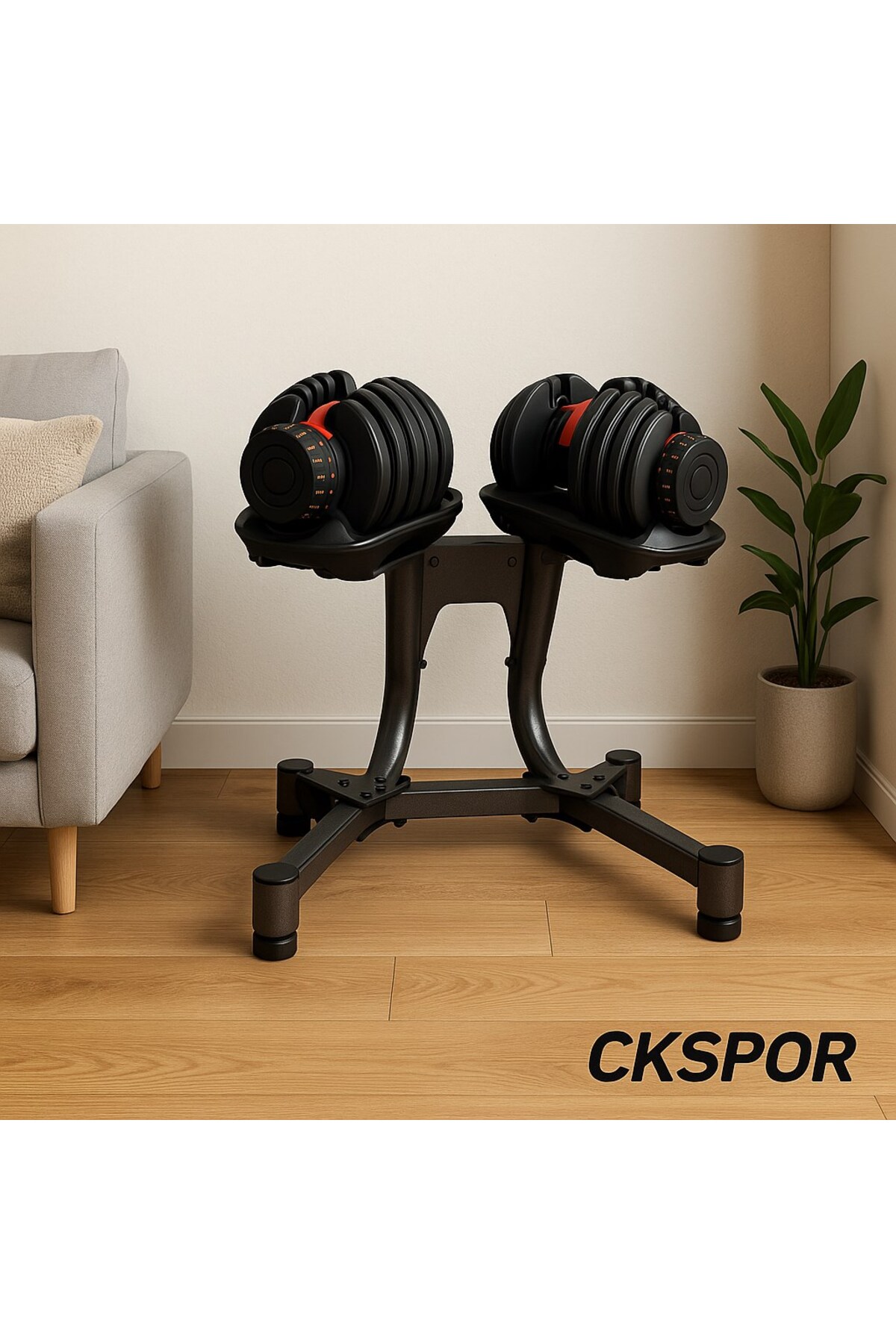 CKSpor Ayarlanabilir Dambıl Ve Stand Seti 2 x 40 Kg Ayarlanabilir Mekanizmalı Dambıl + Dambıl Standı