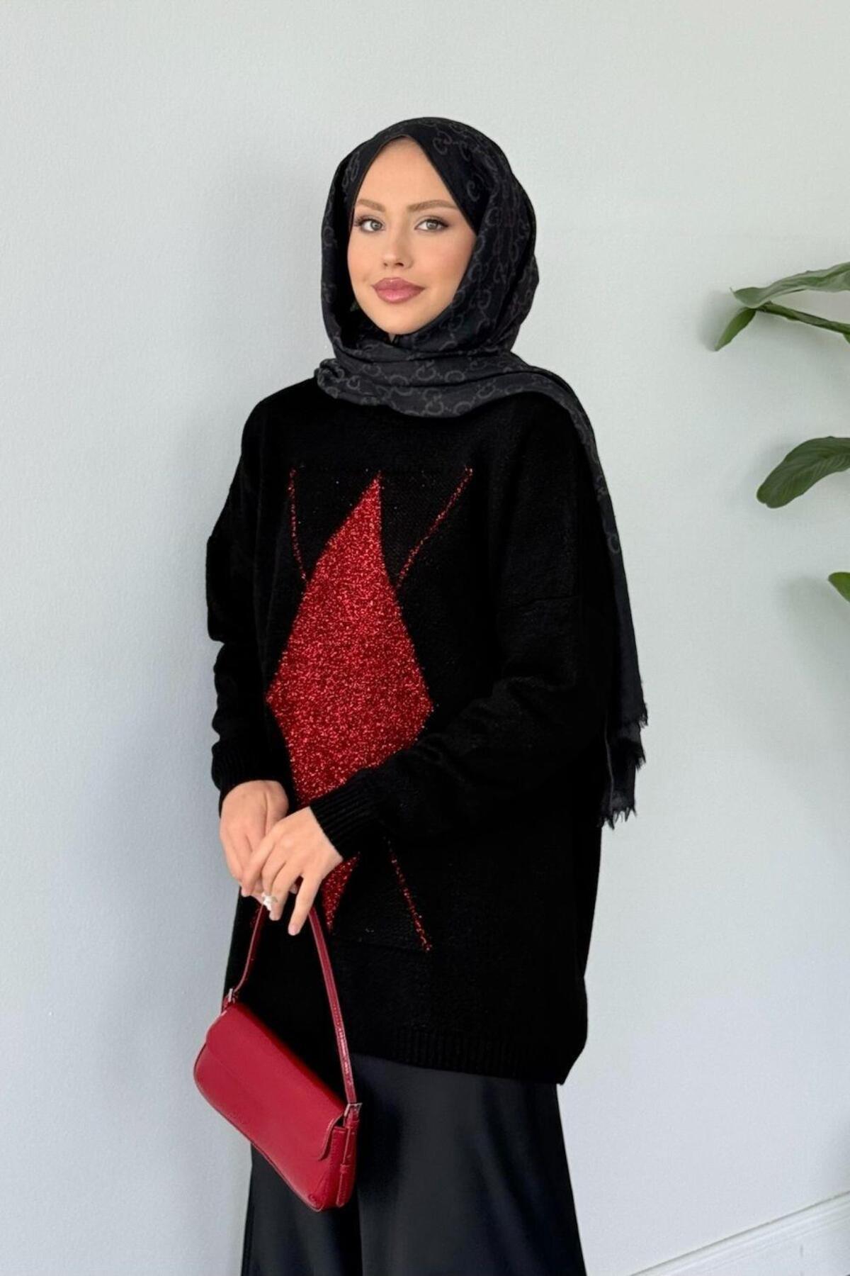 Şulemoda Giyim Erciyes Simli Kazak Siyah