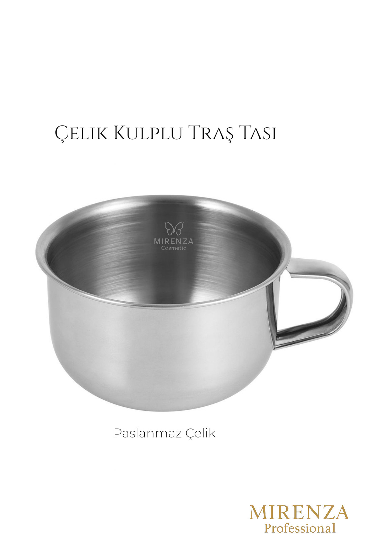 mirenza cosmetic Profesyonel Paslanmaz Çelik Kulplu Tıraş Tası Köpük Hazırlama Kabı