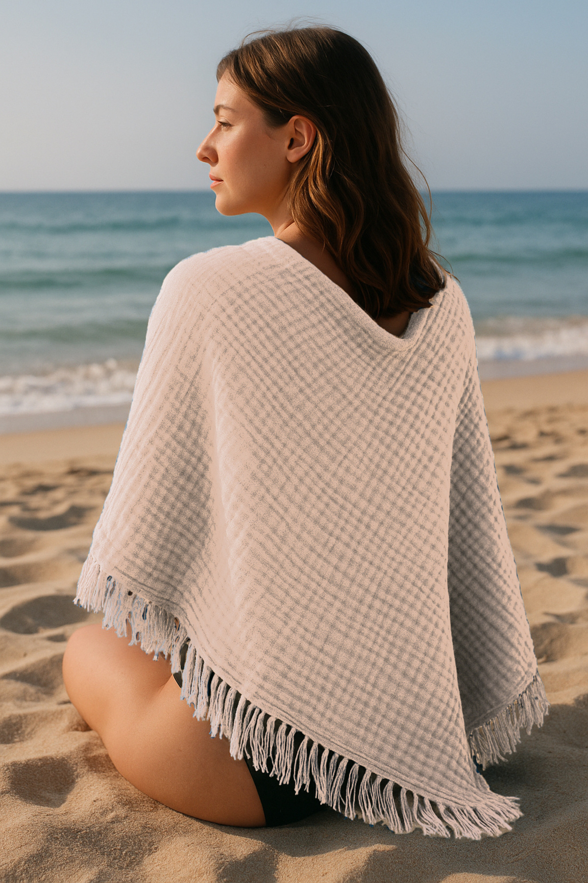 Kamdu %100 Pamuklu Plaj Havlusu, Büyük Boy 100 x 200 cm, Müslin Plaj Havlusu, Şezlong Havlusu