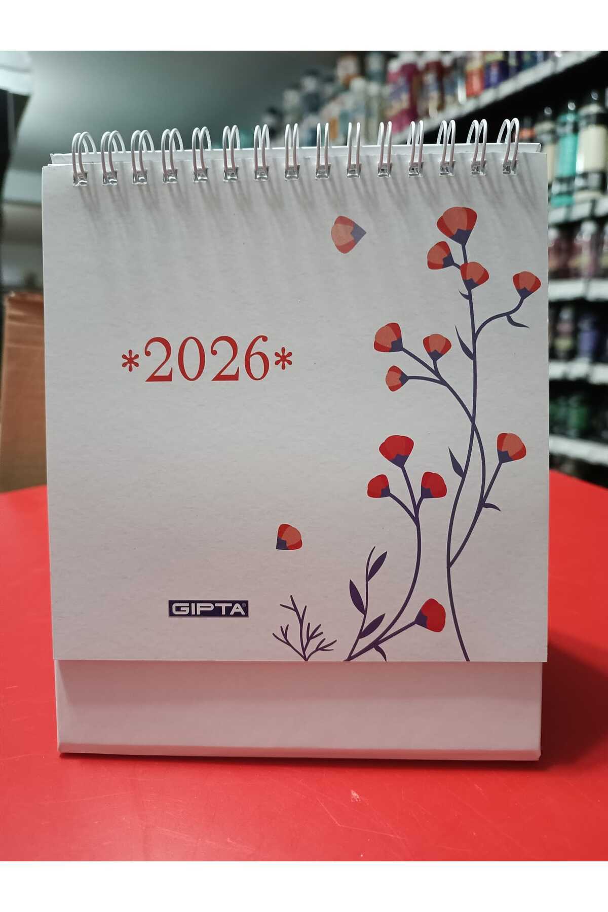 Gıpta 2026 Masa Üstü Takvim Üçgen Sıvama Sert Karton 14*14cm Çiçek Desenli