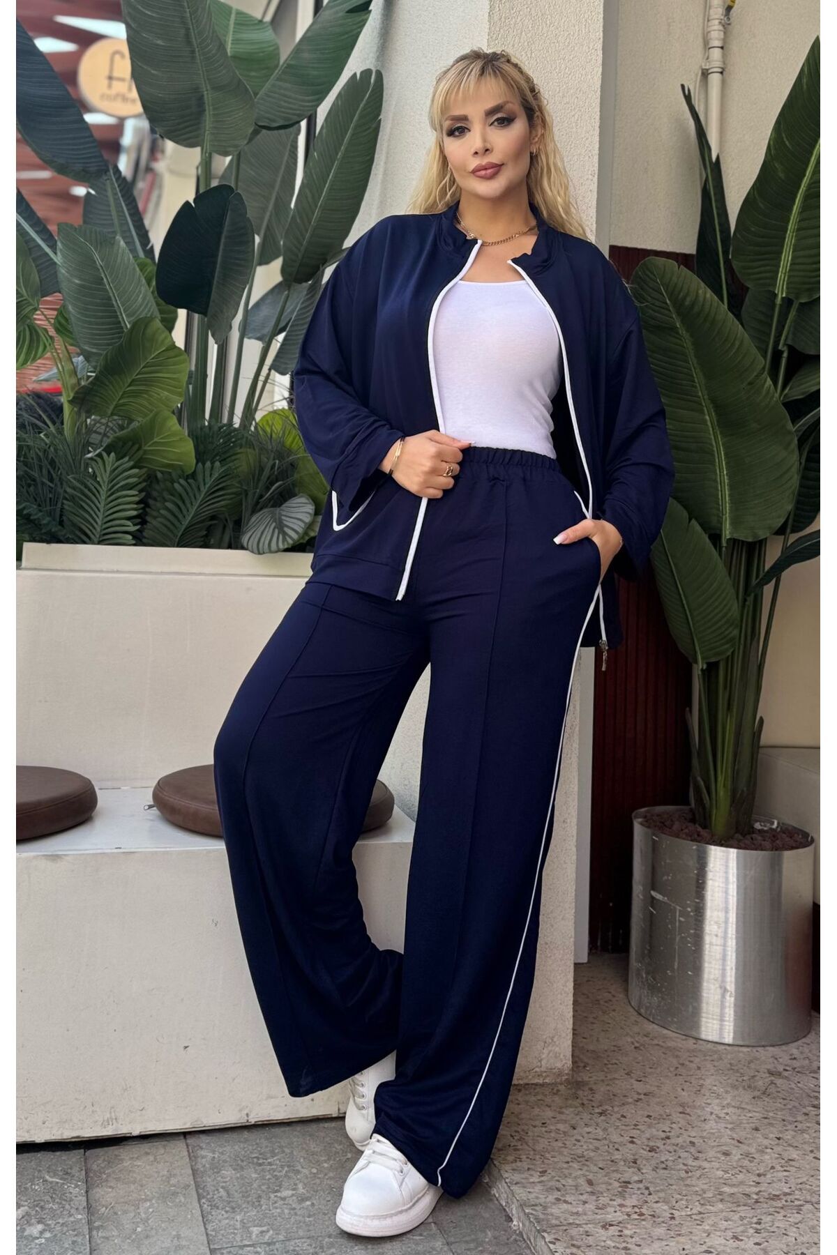 Genel Markalar KADIN BÜYÜK BEDEN BEYAZ BİYE DETAY LİKRALI KRİSTAL İKİ İPLİK TAKIM