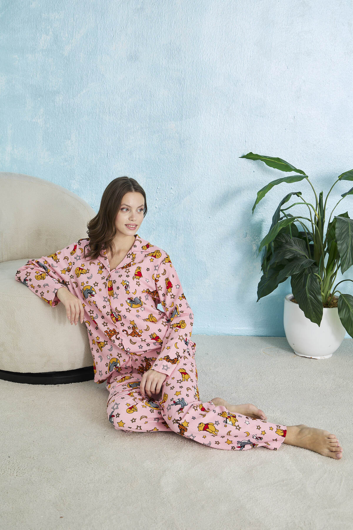 STELLAPİNK Winnie Karakterli Ay Yıldız Desenli Bürümcük Pijama Takımı görsel 6