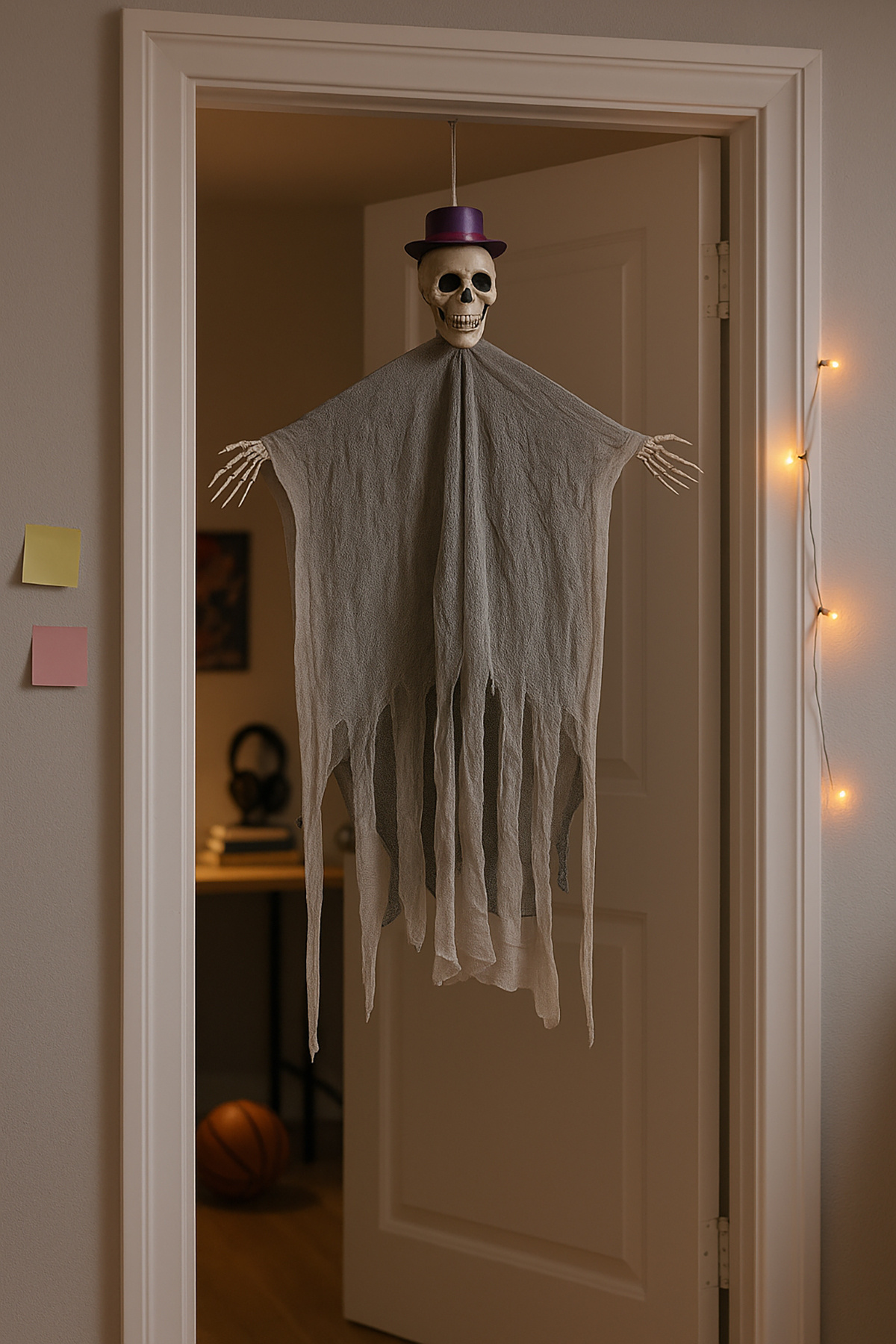Parti Atölyesi Işıklı + Sesli 55 CM Beyaz İskelet Dekor Hallowen Cadılar Bayramı