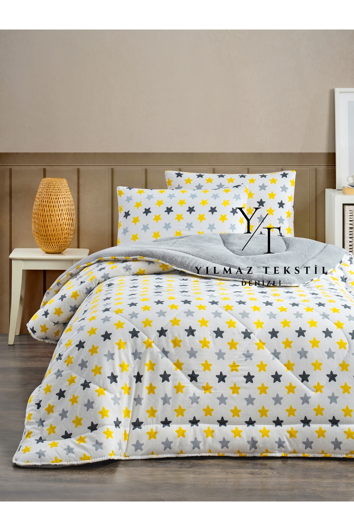 ChicMaison Tek Kişilik Pofuduk Yorgan Sarı Yıldız | ÇARŞAFSIZ