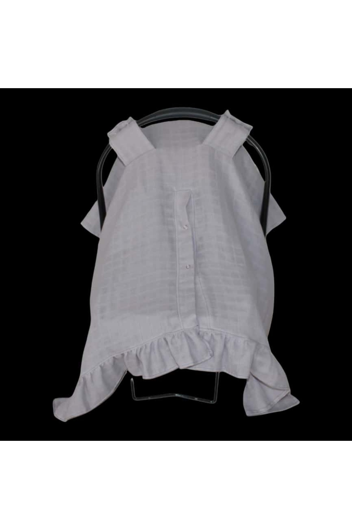 SerSev %100 Pamuk Gri Müslin Kumaş Puset Örtüsü Çıt Çıt ve Fırfır Desenli Gri Puset Örtüsü fotoğrafı 6 (önizleme)