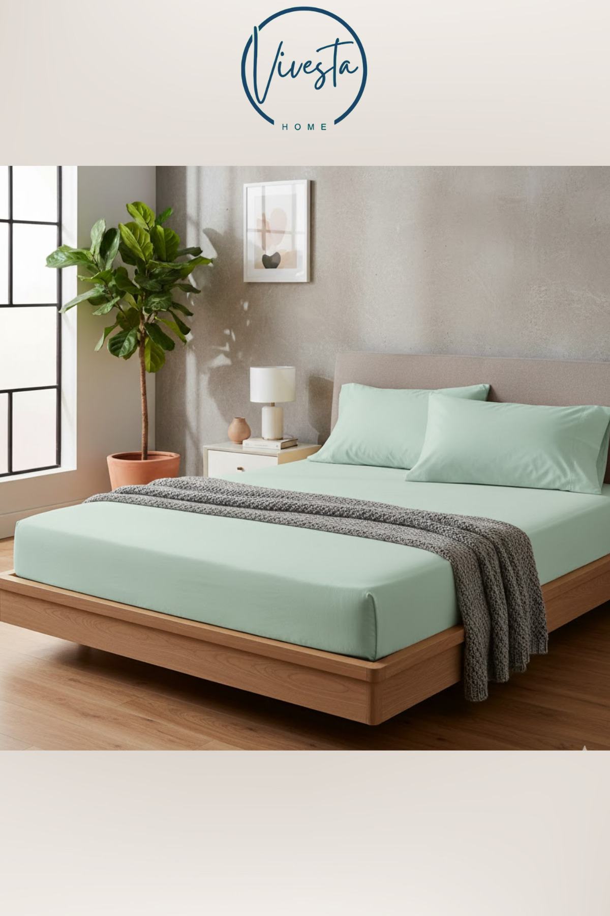 Vivesta Home Mint Yeşili 180x200 Çift Kişilik Lastikli Çarşaf Seti | 2 Yastık Kılıfı Dahil