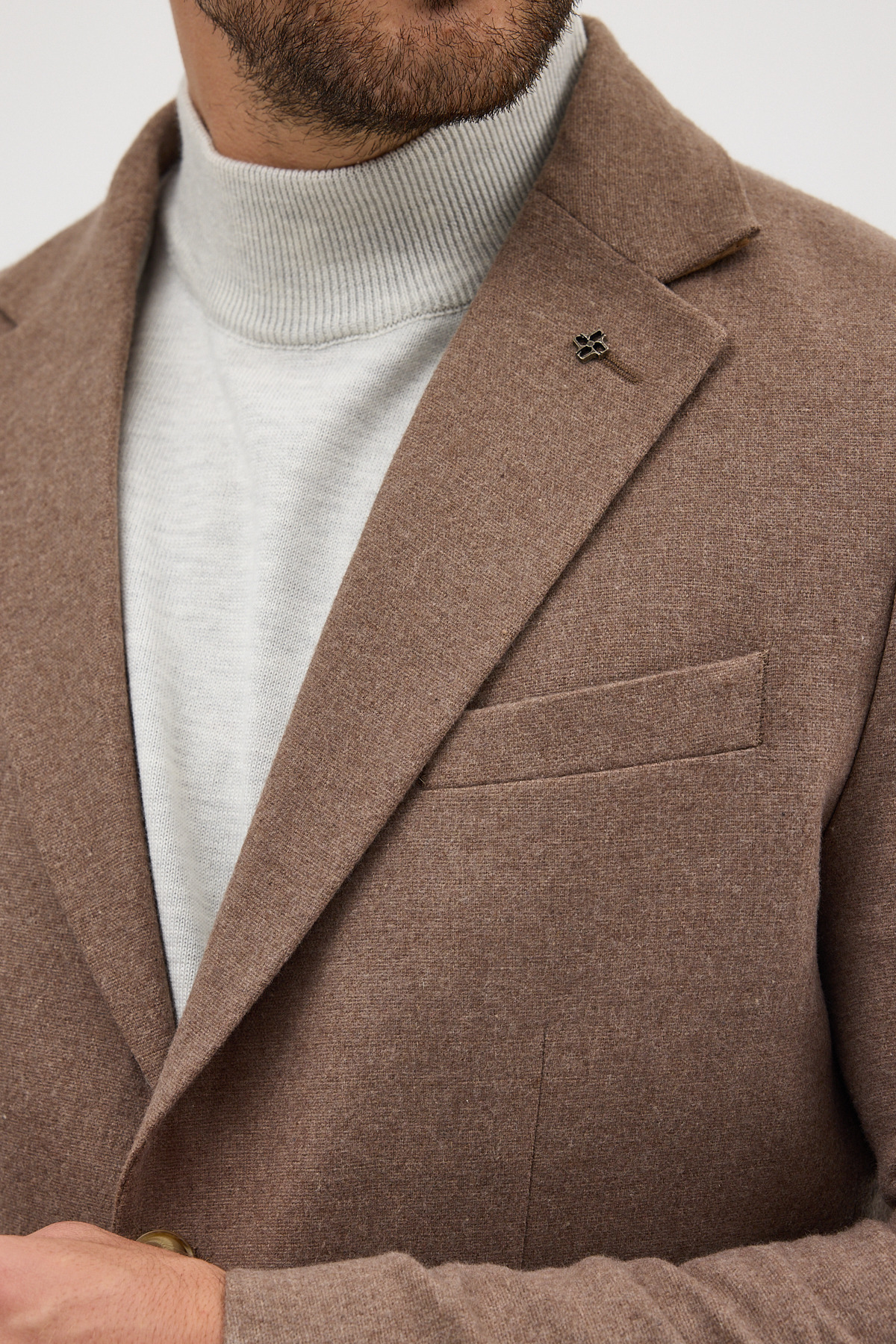 Frappoli  Enrica Erkek Vizon Kaşe Kumaşlı Yarım Astar Torba Cepli Mono Yaka Spor Blazer Ceket - Görsel 2