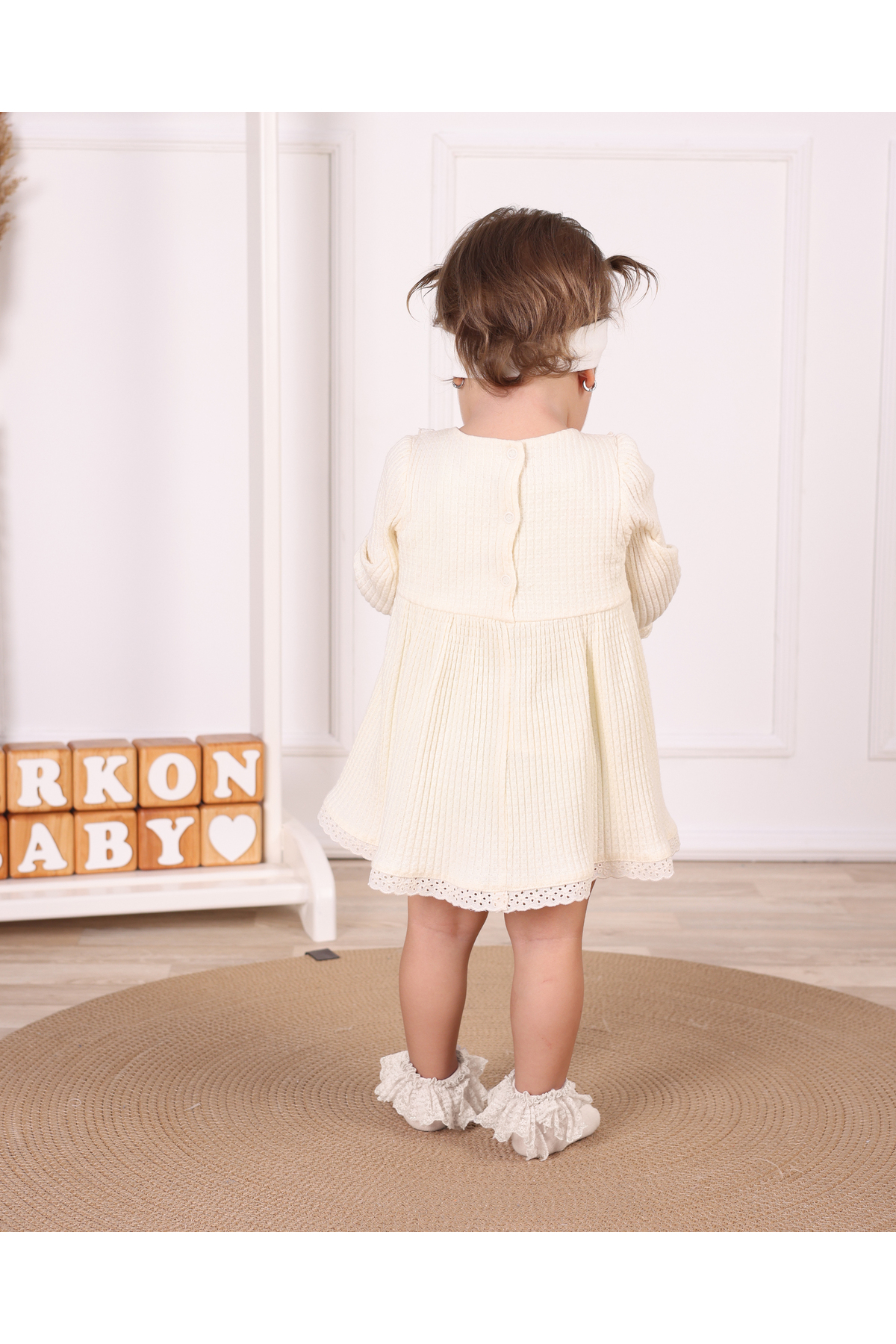 Serkon BABY Petit Love Fiyonk Bandanalı Fistolu Kız Bebek Elbise fotoğrafı 3 (önizleme)