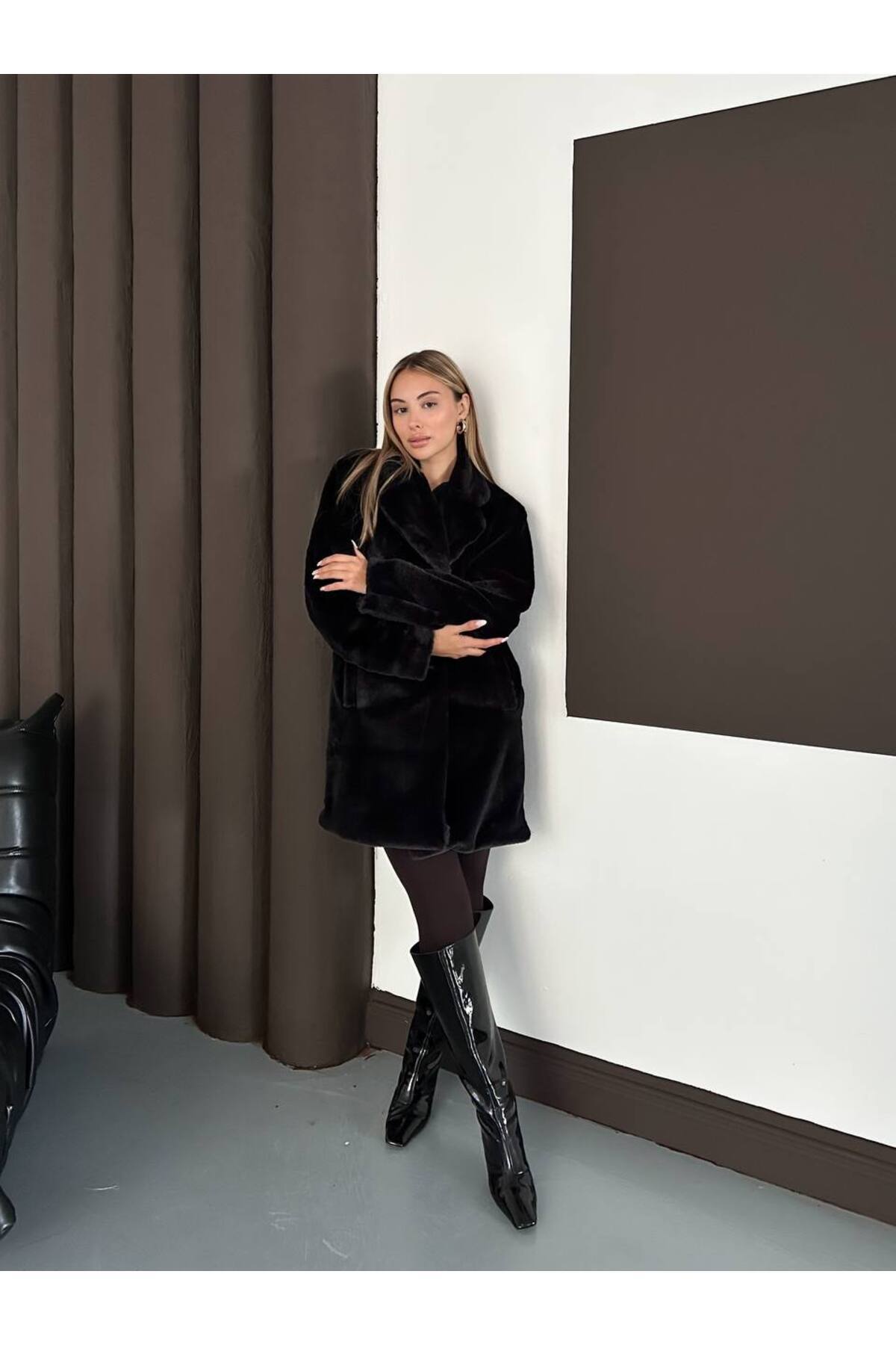 VESS MODA Μαλακό γούνινο παλτό με επένδυση