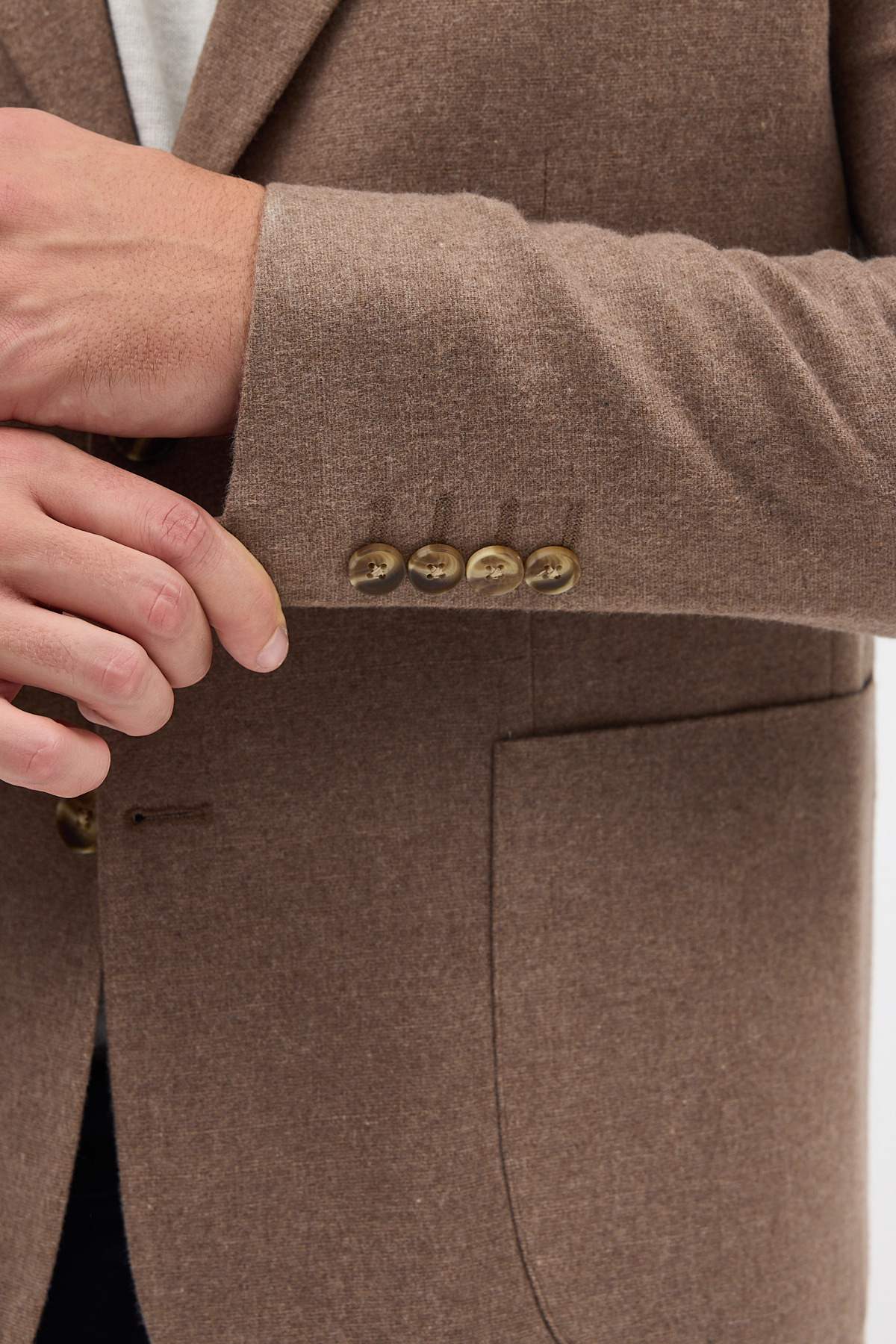 Frappoli  Enrica Erkek Vizon Kaşe Kumaşlı Yarım Astar Torba Cepli Mono Yaka Spor Blazer Ceket - Görsel 7