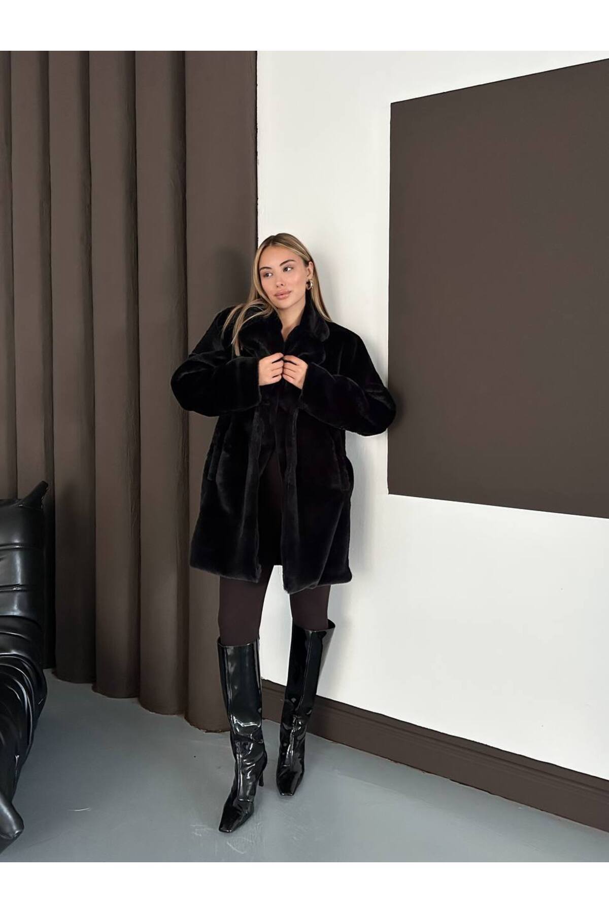 VESS MODA  İçi Astarlı Yumoş Kürk Kaban - Görsel 7