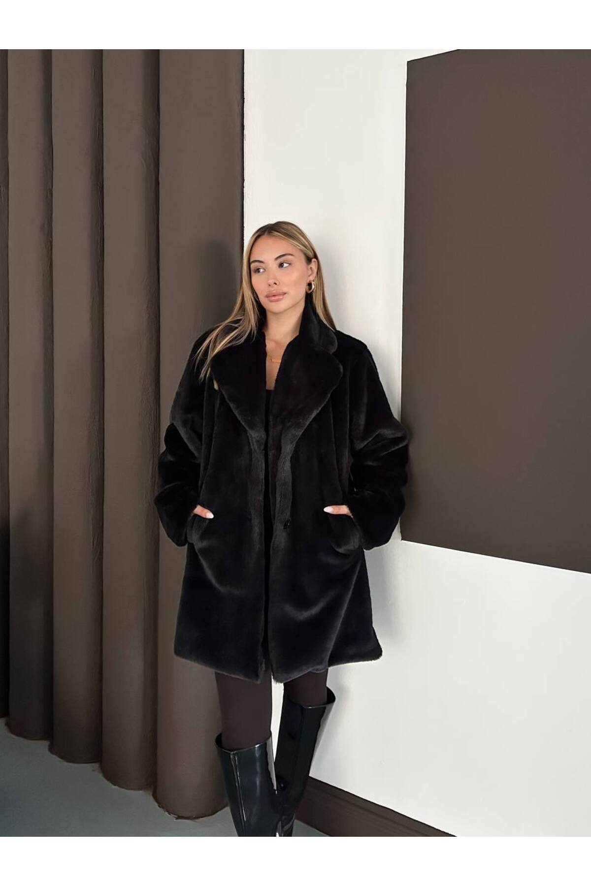 VESS MODA Μαλακό γούνινο παλτό με επένδυση