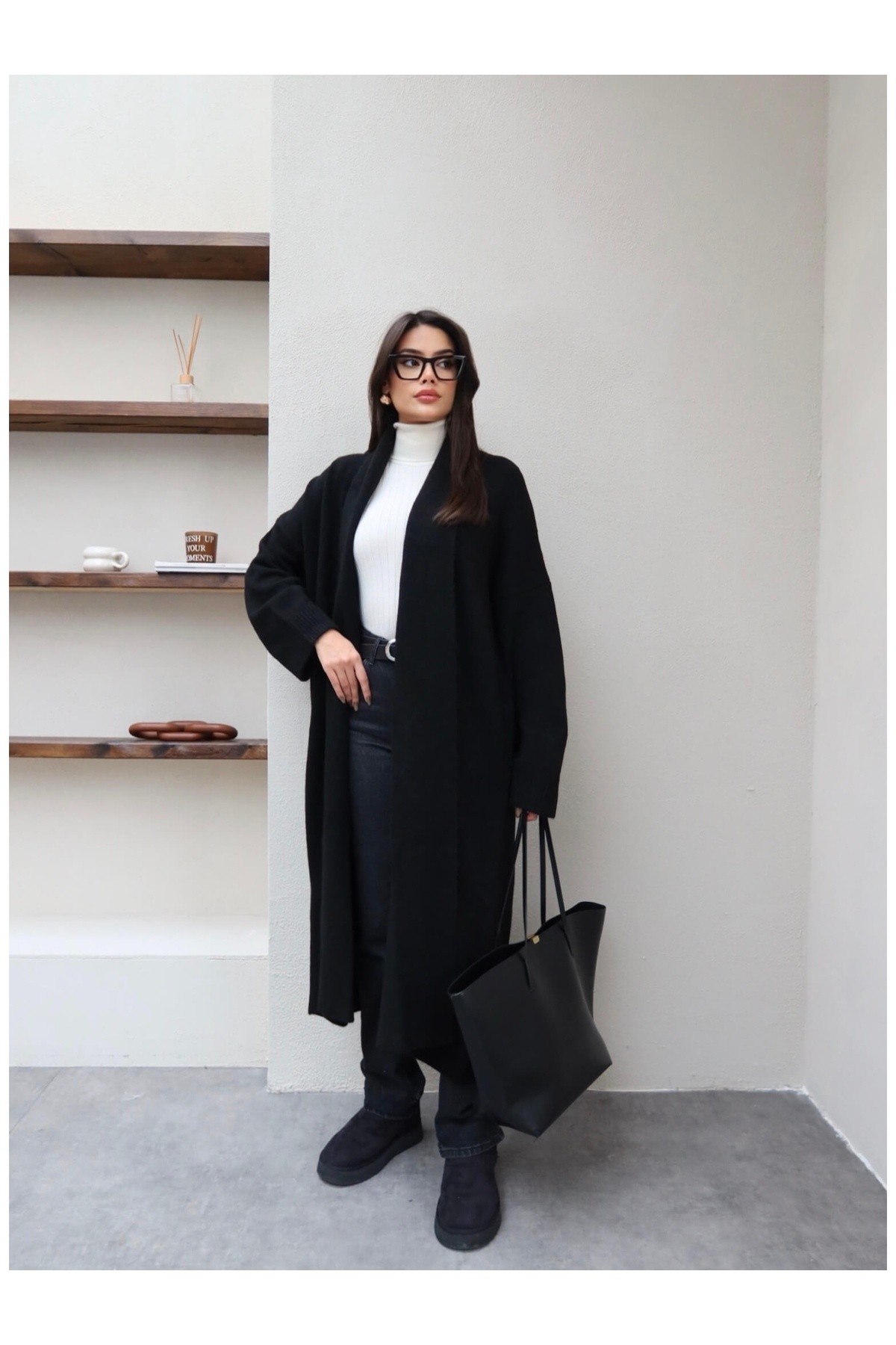 ESRAHELVACI Şal Yaka Uzun Hırka