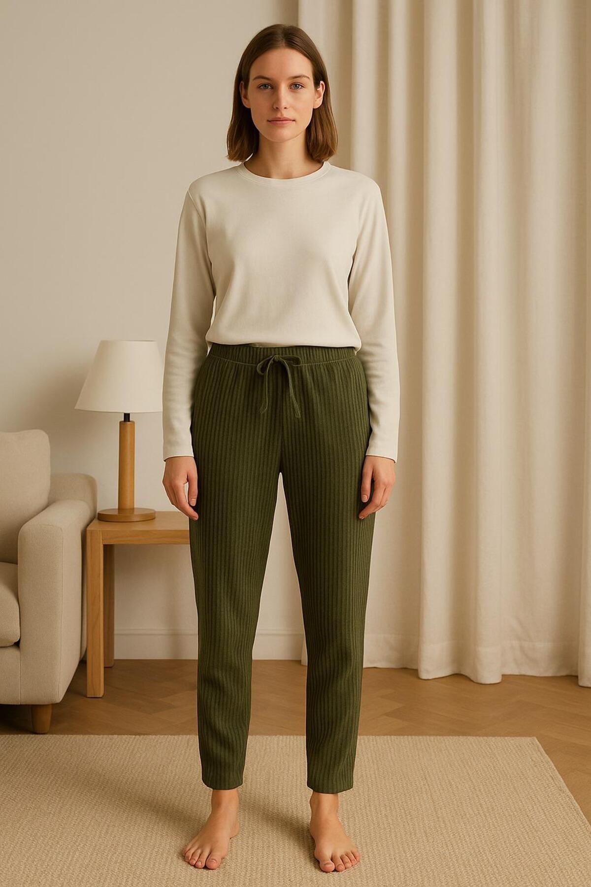 BONY SOCKS Kadın Fitilli Pijama Altı Yeşil