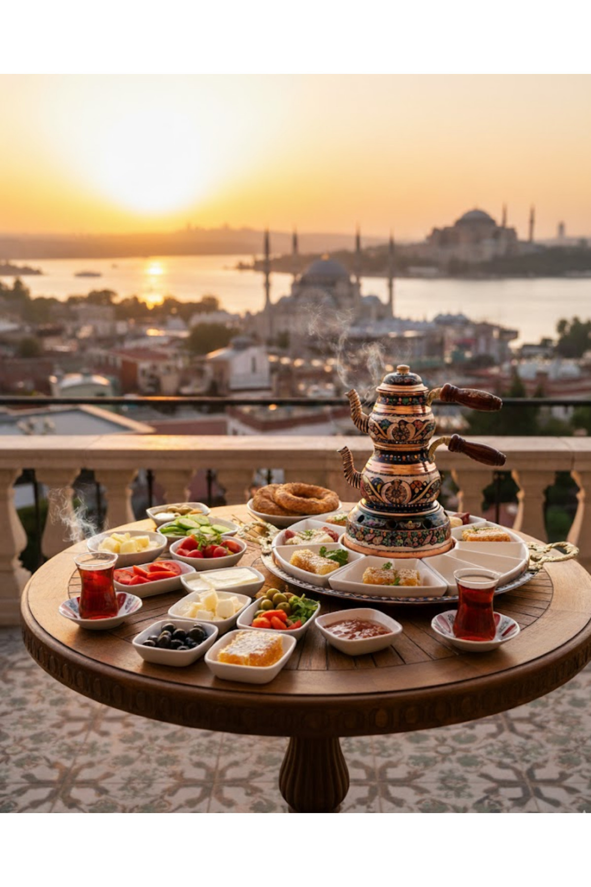 ست چای‌دان و سینی سرو صبحانه با طرح عثمانی، کار دست، ست شیک سرو صبحانه