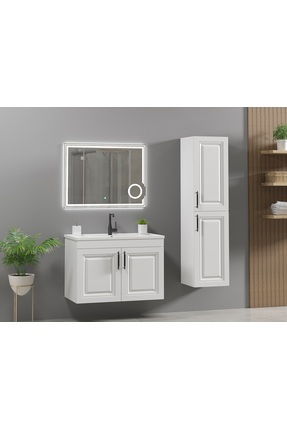 ROSEART BANYO ŞULE BEYAZ 80CM BANYO DOLABI SET HALİNDE LED AYNA + ALT MODÜL +...