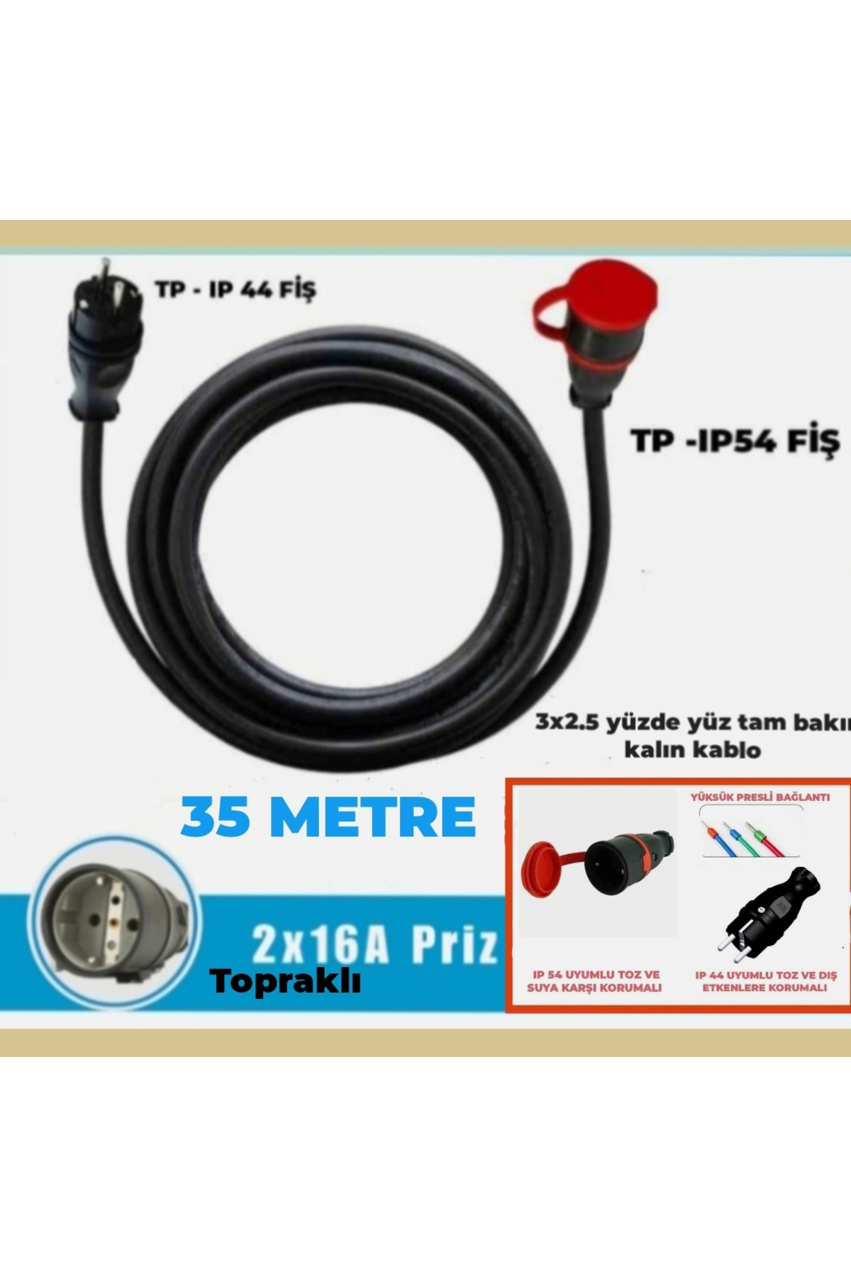 VEHICLE CHARGING COMPATIBLE 20-50 METERS (3X2.5 TTR FULL COPPER)IP 44-54 TP PLUG) EXTENSION MOBILE