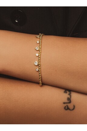 limon jewellery 925 Ayar Gümüş Kalpli Top Zincirli Bileklik