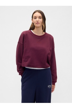 GAP Kadın Bordo Heavyweight Fransız Havlu Kumaş Logo Crop Sweatshirt