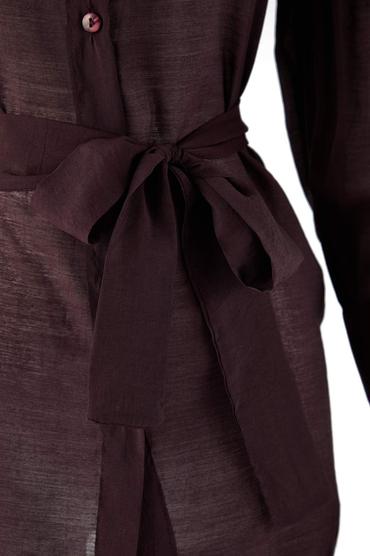 Trendyolmilla  Kahverengi Bağlama Detaylı Hafif Transparan Yumuşak Hisli Boho Gömlek TWOAW26GO00111 - Görsel 7