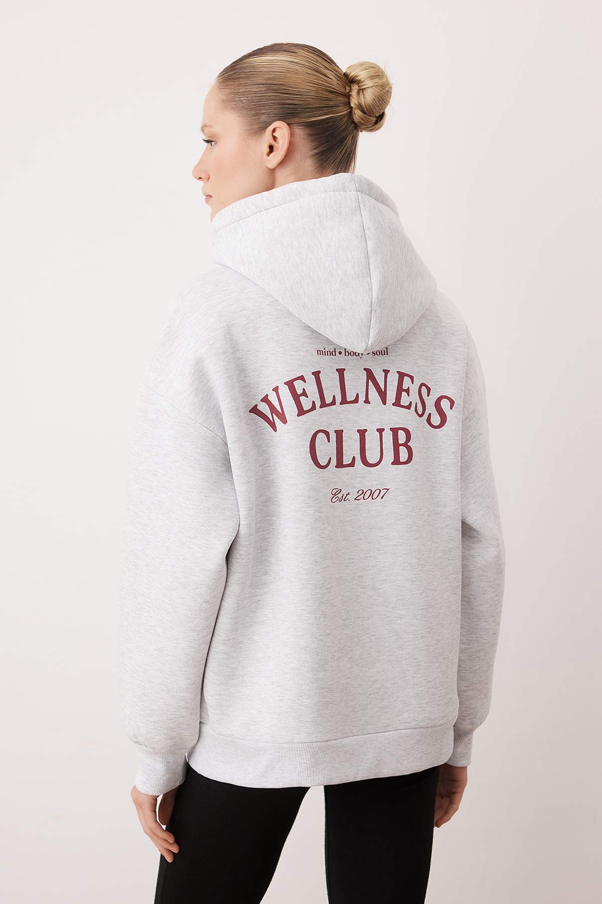 Trendyolmilla  Kar Melanj Nakışlı Oversize/Geniş Kalıp Kalın İçi Polarlı Örme Sweatshirt TWOAW26SW00181 - Görsel 5