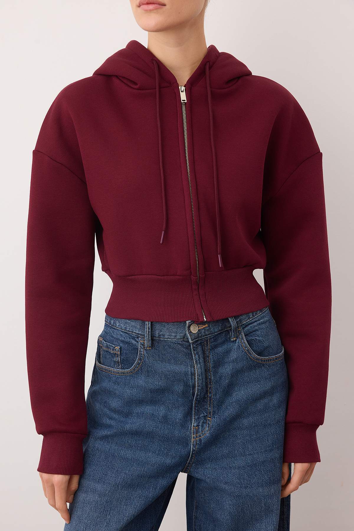 Trendyolmilla  Mürdüm Crop Oversize Örme Sweatshirt TWOAW25SW00302 - Görsel 3