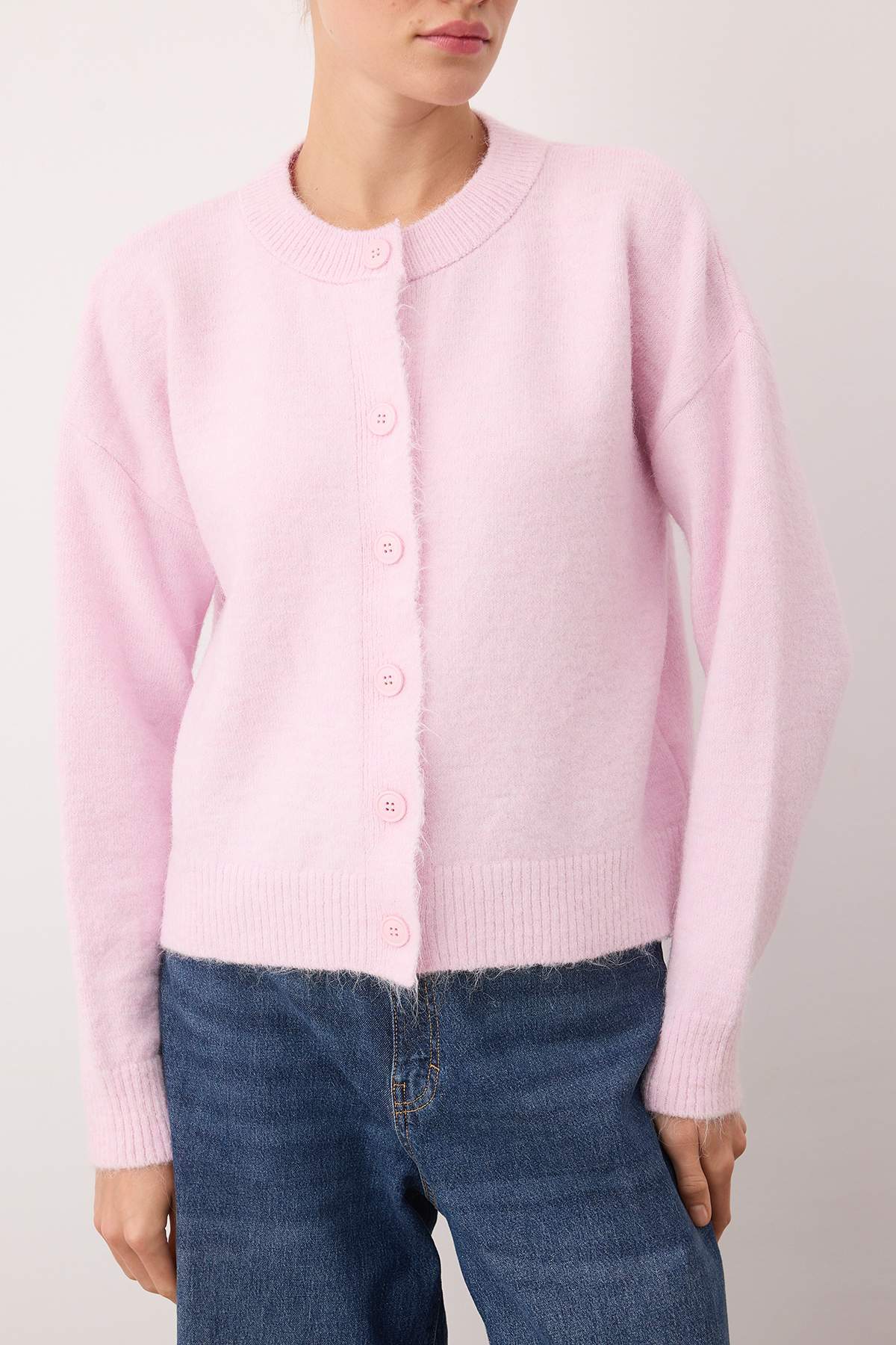 Trendyolmilla  Wardrobe Essentials Lila Alpaka Yünü Karışımlı Geniş Kalıp Triko Hırka | TWOAW26HI00089 - Görsel 3