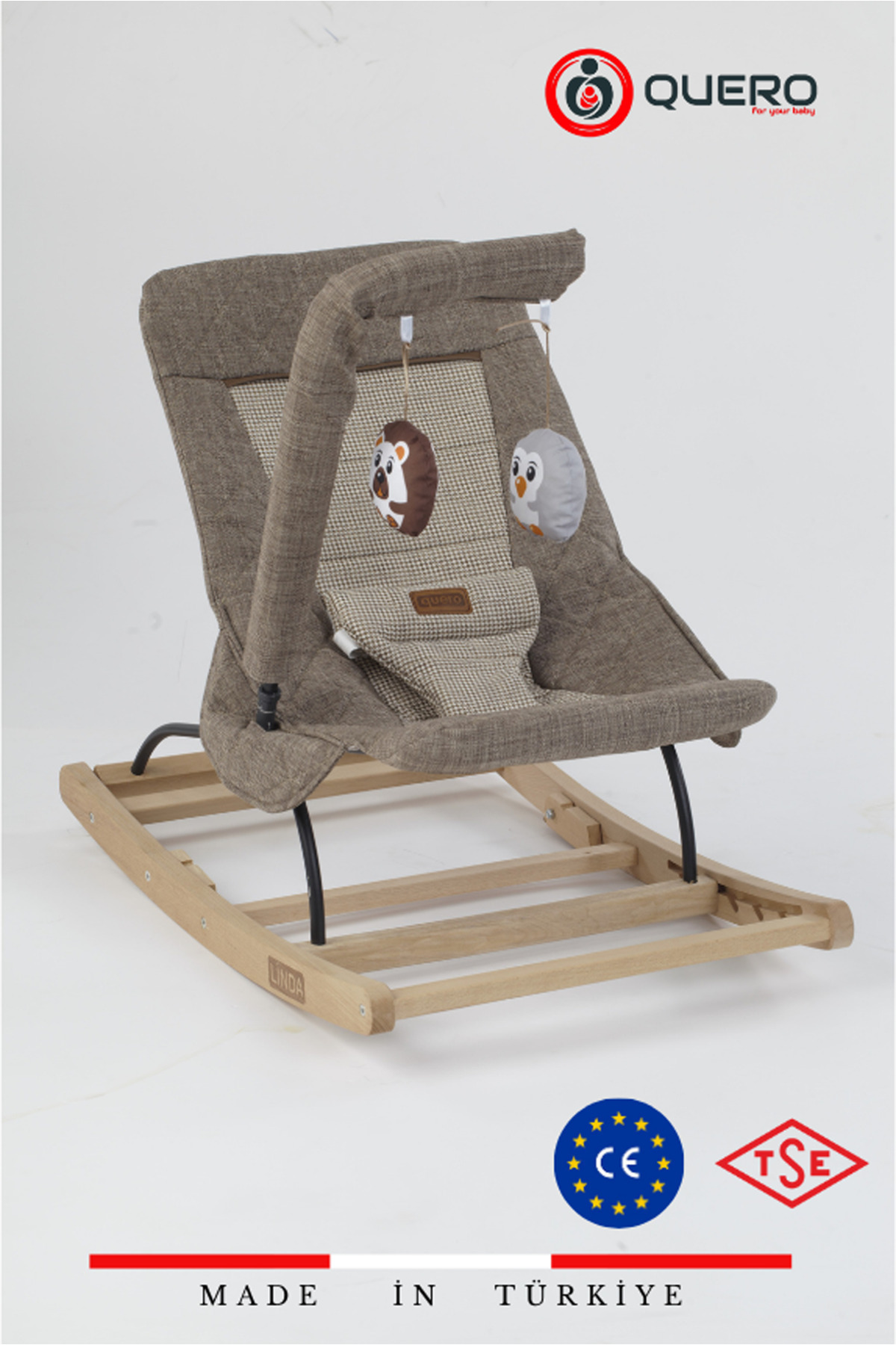 Quero Linda Ahşap Anakucağı, Kademeli, Sallanır, Sabitlenebilir, Oyuncaklı,Ana Kucağı Puset, Ana Dizi fotoğrafı 2 (önizleme)